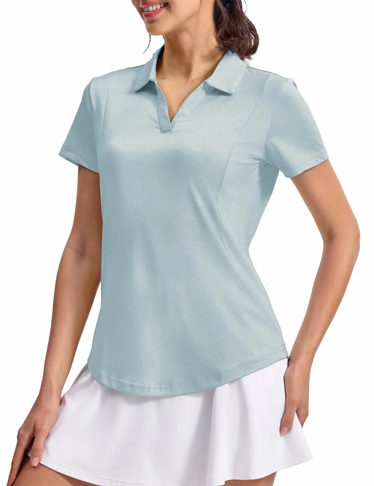 Polo de golf à manches courtes pour femme UPF 50+ - Col en V Protection UV Séchage rapide
