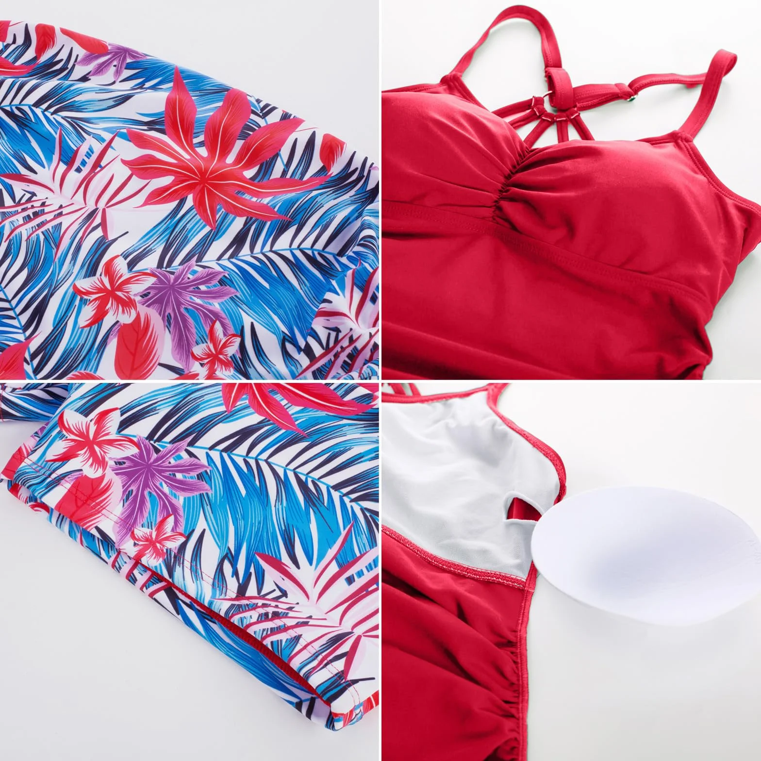 Maacie Maillot De Bain Deux Pièces De Maternité Dos Nu Plissé Rouge Feuilles