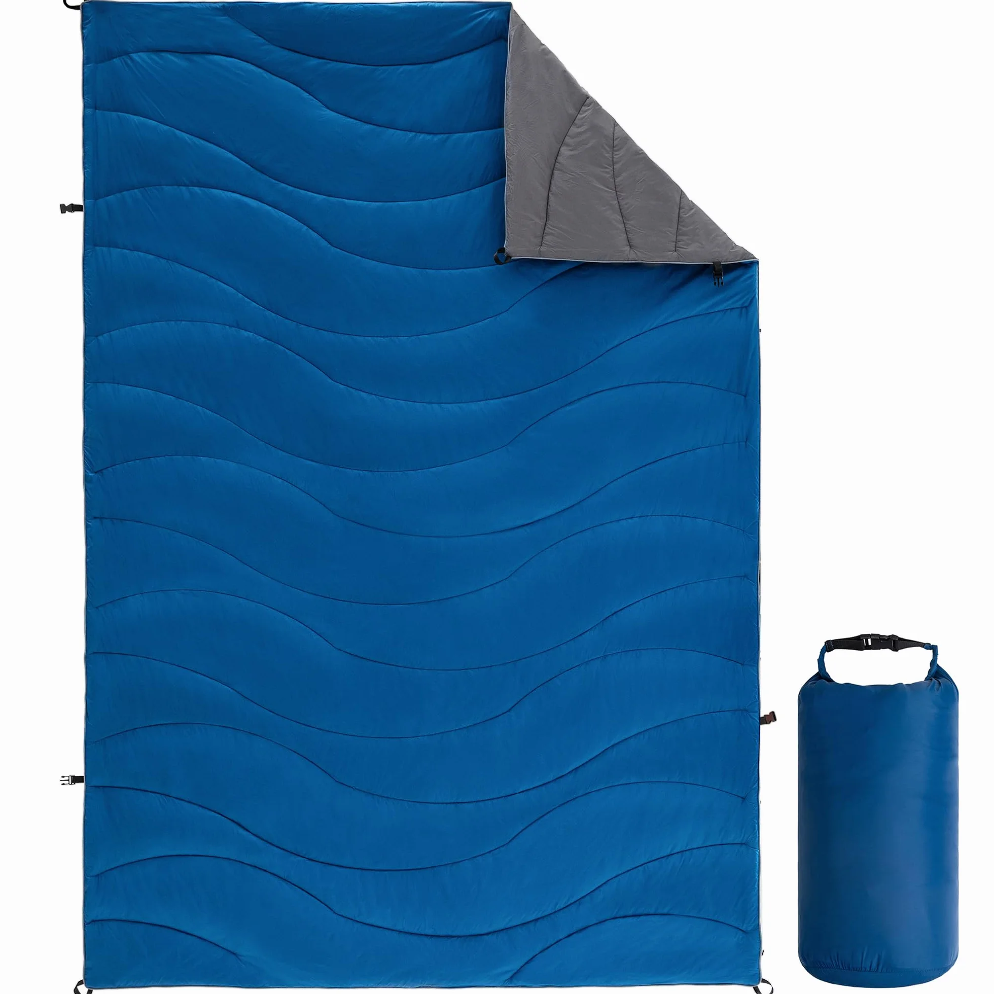 Winthome Couverture de Voyage Réversible 140×200cm Imperméable Chaude Camping Voyages Randonnée Bleu Gris