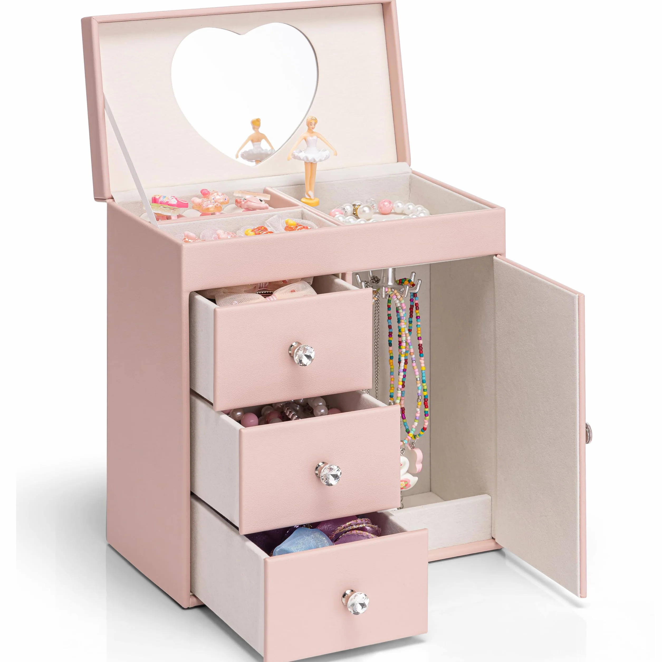 VLANDO Boîte à bijoux musicale pour filles, grande boîte à musique avec ballerine, 4 étages