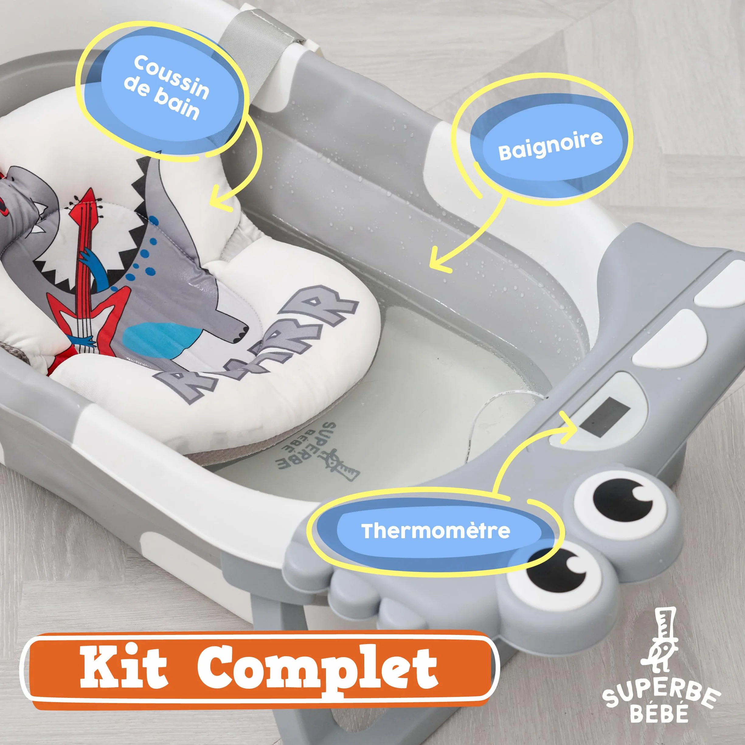 Baignoire Bébé Pliable XXL Avec Coussin De Bain Et Thermomètre Intégré - Baignoire Enfant Sur Pied