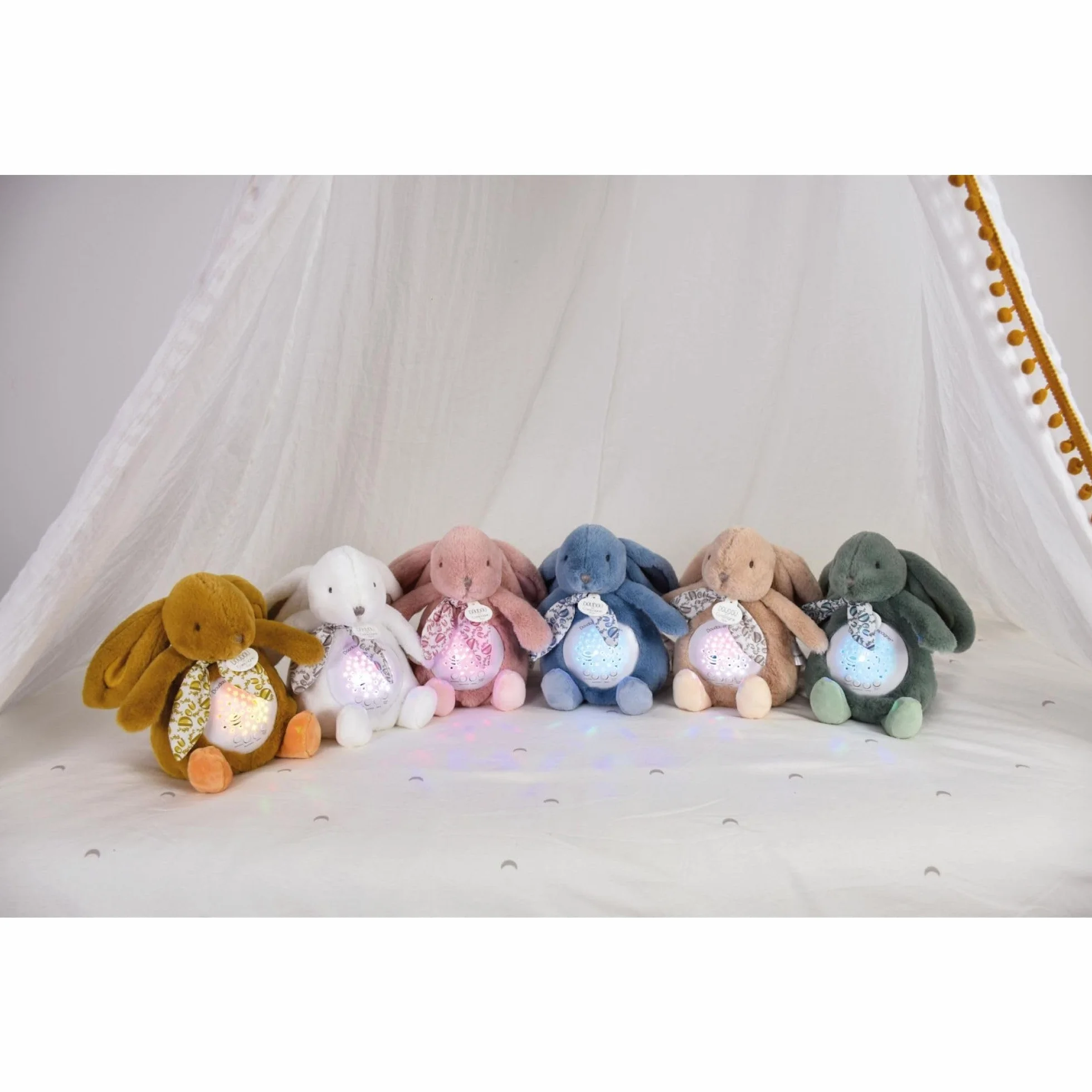 Veilleuse Musicale Lapin blanc avec Projection d’Étoiles – Doudou Peluche Bébé – Cadeau Naissance DC4202