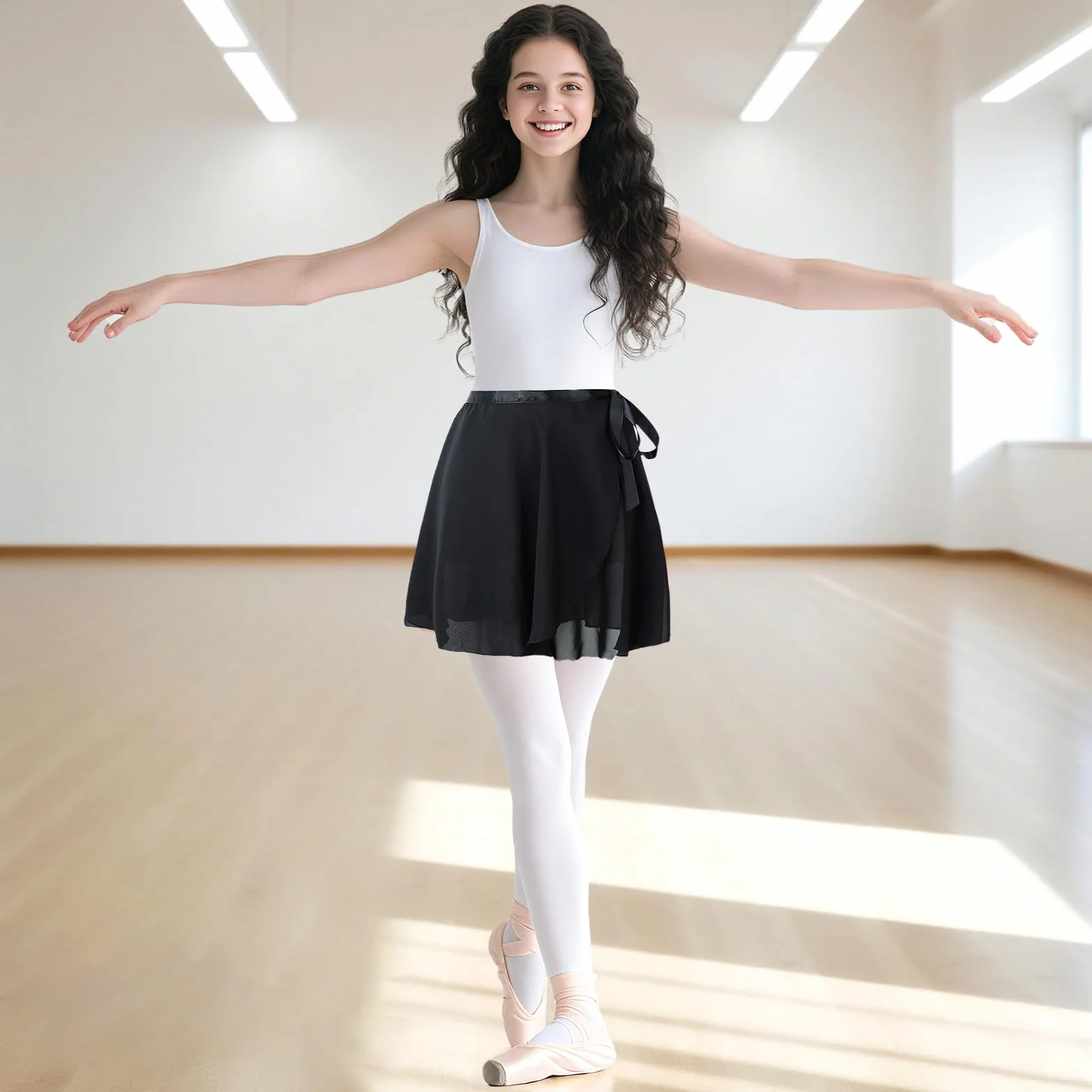Jupe Danse Classique en Mousseline de Soie Portefeuille Ballet avec Ceinture Adjustable pour Femmes