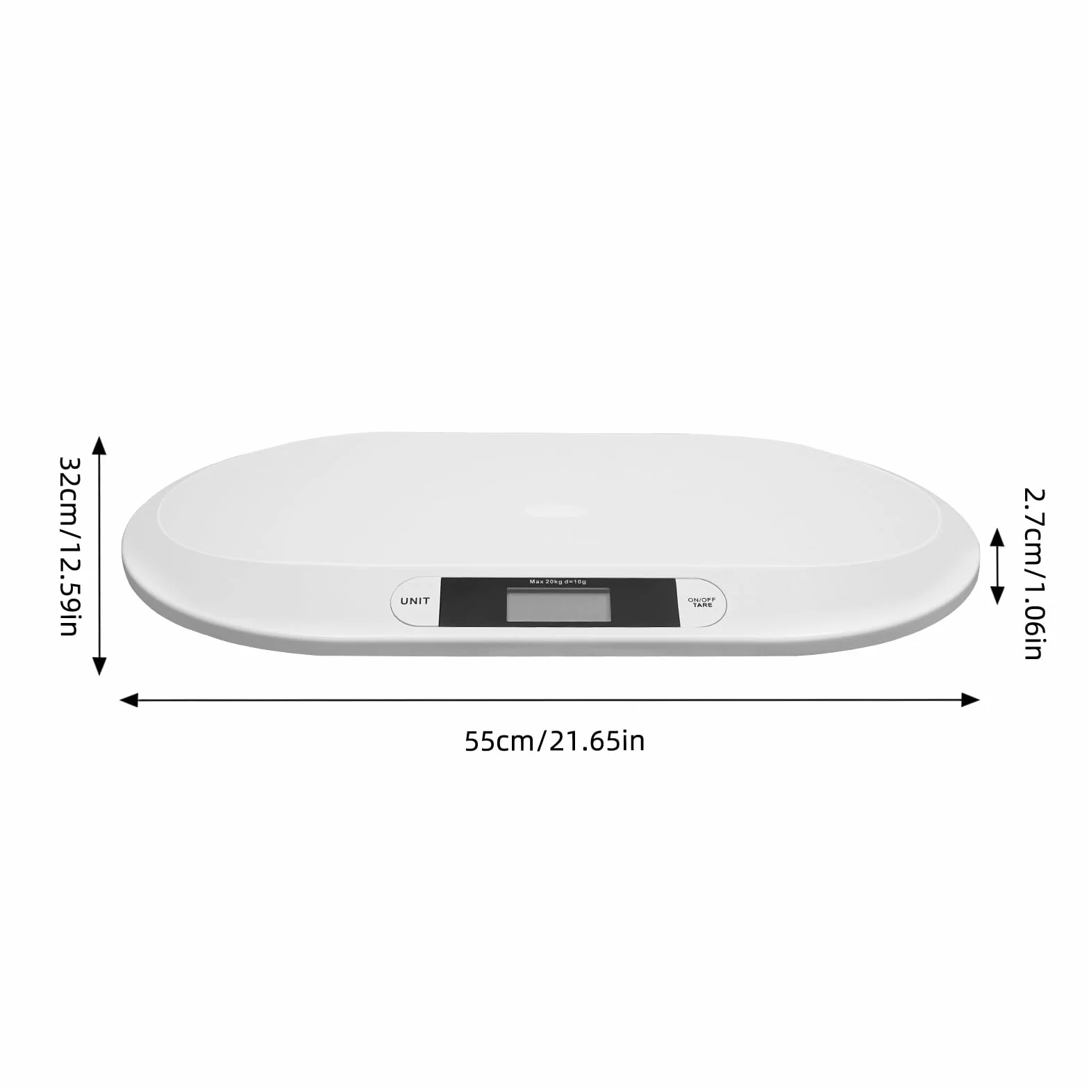 Pèse-Bébé Numérique 20kg, Balance Électronique Précise 10g, Plateforme 55x32cm, Écran LED, Fonction Tare et Hold