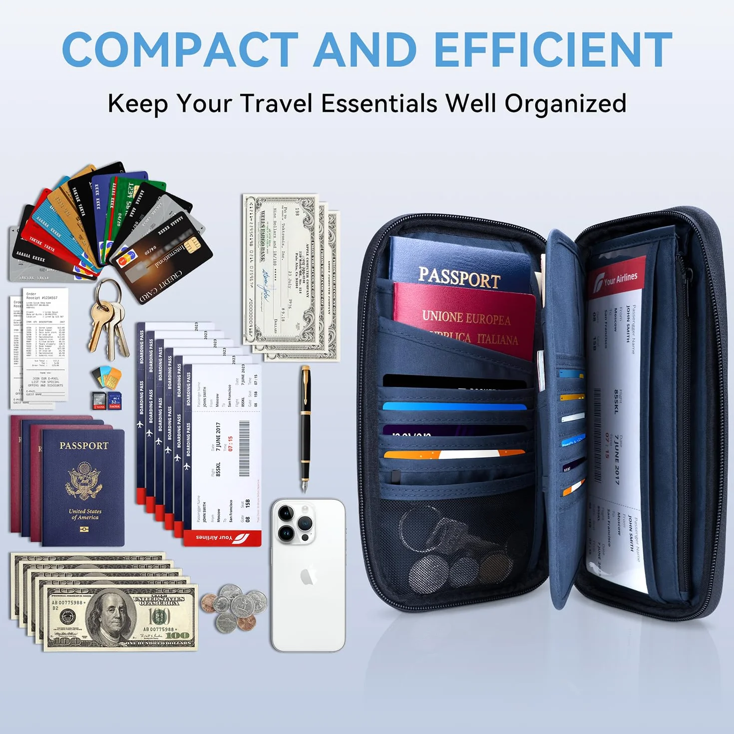Portefeuille RFID Blocage Pochette Passeport Familial Étui de Voyage Grande Capacité