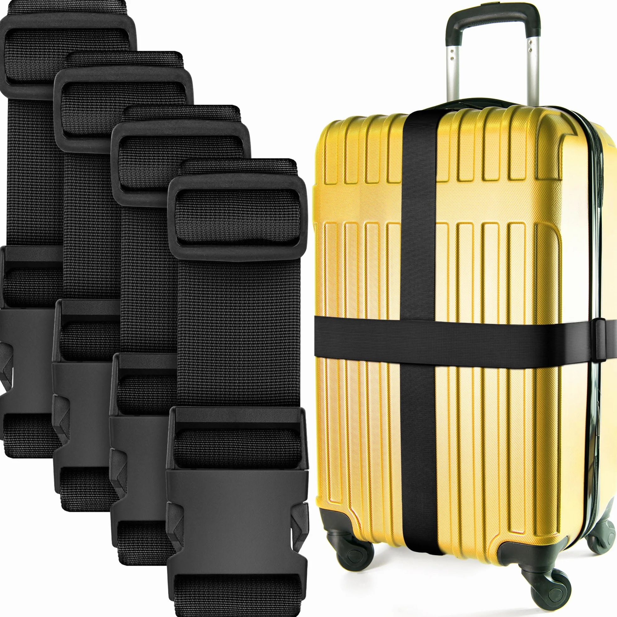 BlueCosto Cinghie per Bagagli in Nylon 4 Pezzi - Cinture per Valigie Regolabili 1-2 Metri Nero