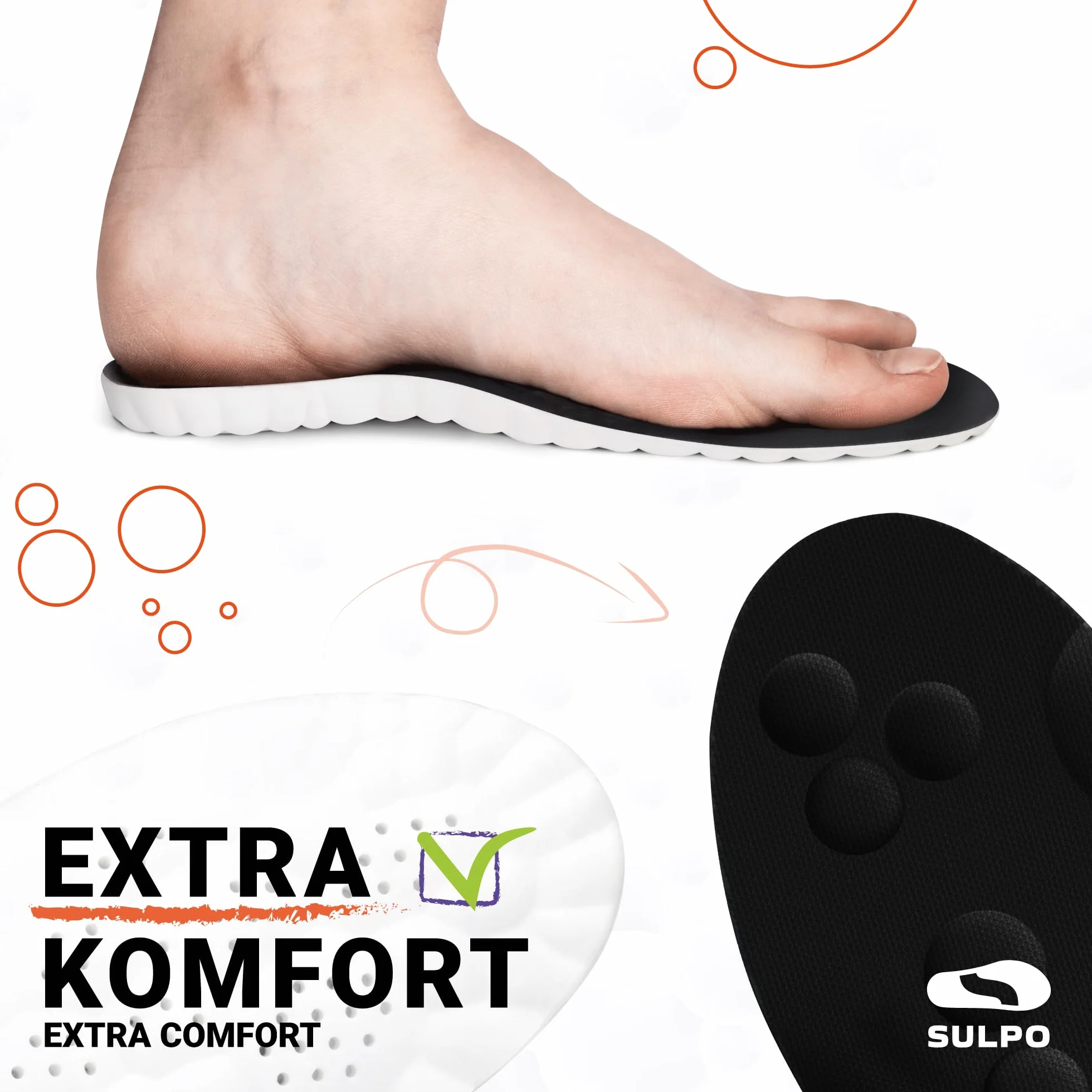 SULPO SPORT Semelles Orthopédiques Chaussures Sportives Confort Amortissantes Absorption Chocs Respirantes 43-44 XL Noir