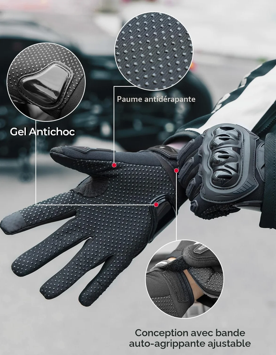 KEMIMOTO Gants Moto Été Homme, Knuckle Protection Respirant à Écran Tactile Plein Doigt pour Course Motocross VTT
