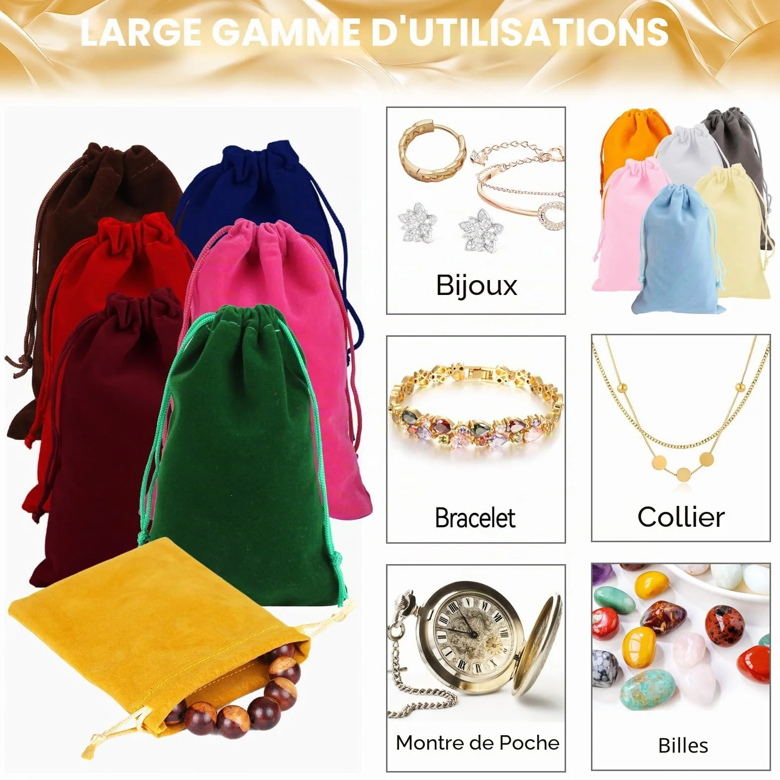Lot de 15 Sachets en Velours 10x15cm avec Cordon, Pochette Cadeau Bijoux