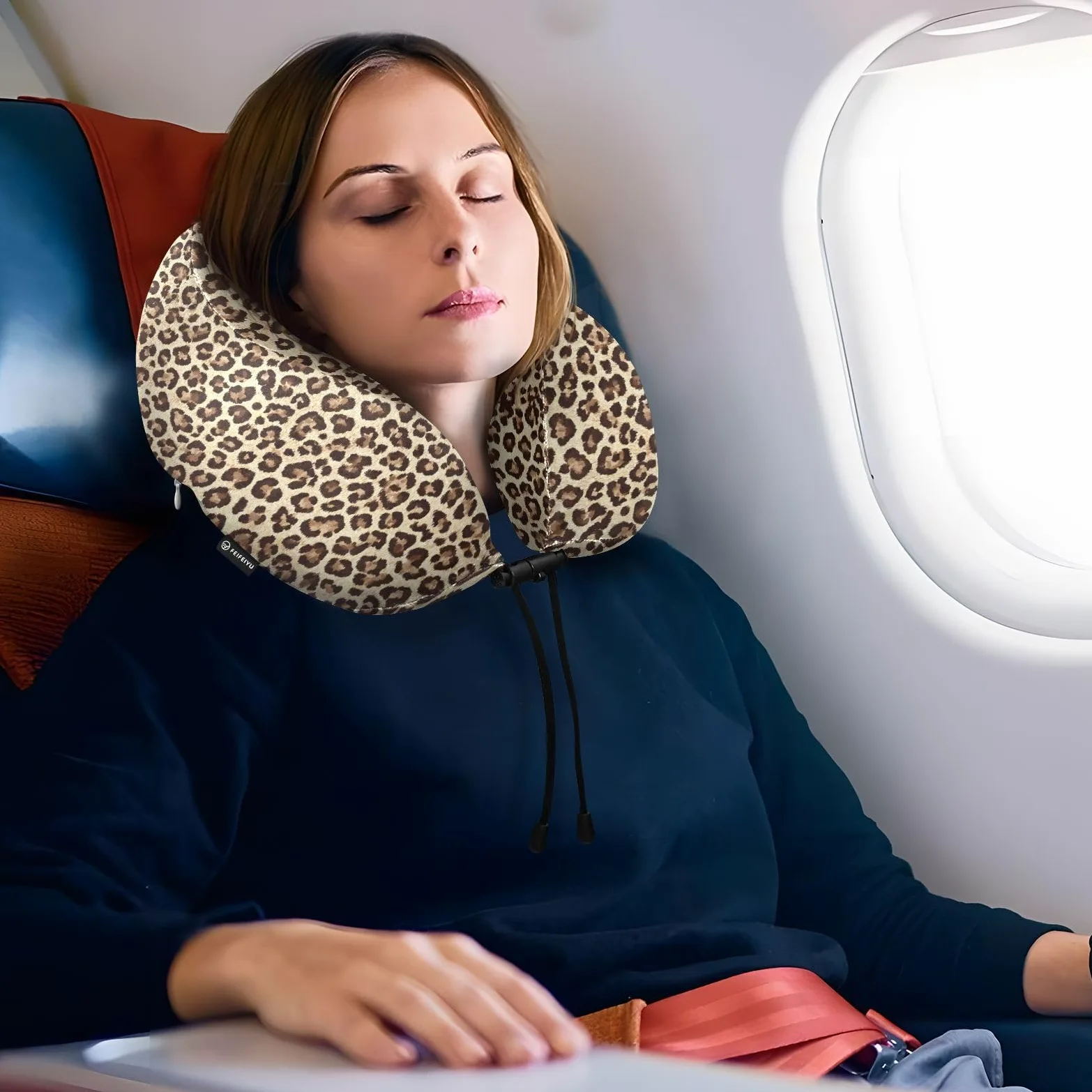 ALAZA Oreiller de cou géméométrique imprimé léopard guépard pour dormir en avion avec clip pression et sac de rangement