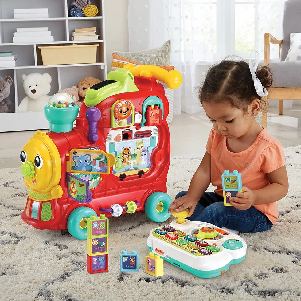 VTech Maxiloco Mon Trotti Train 7 en 1 Trotteur Pousseur Bébé Porteur Évolutif Tableau d'Éveil Interactif Détachable Blocs de Construction Alphabet Cadeau Bébé Dès 1 an