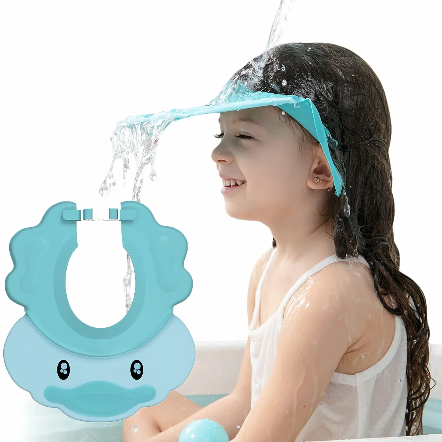 Bleu Bonnet de Douche Bébé Réglable Visière Bonnets de Bain Shampoing Chapeau Protège Yeux Oreilles Enfants