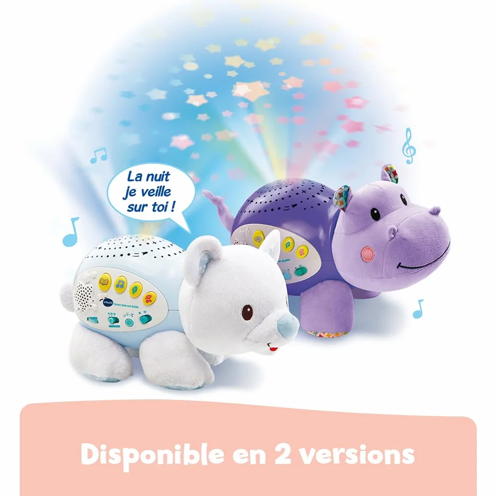 VTech Hippo Dodo Nuit Étoilée Veilleuse Bébé Musicale Projection Lumineuse au Plafond Cadeau de Naissance