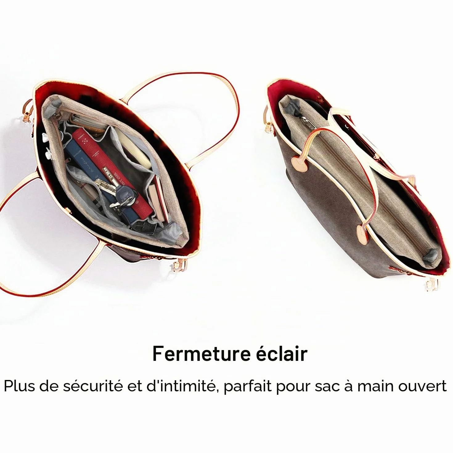 Organisateur de Sac à Main Femme Poids Léger Multi Poches Marron Bag in Bag