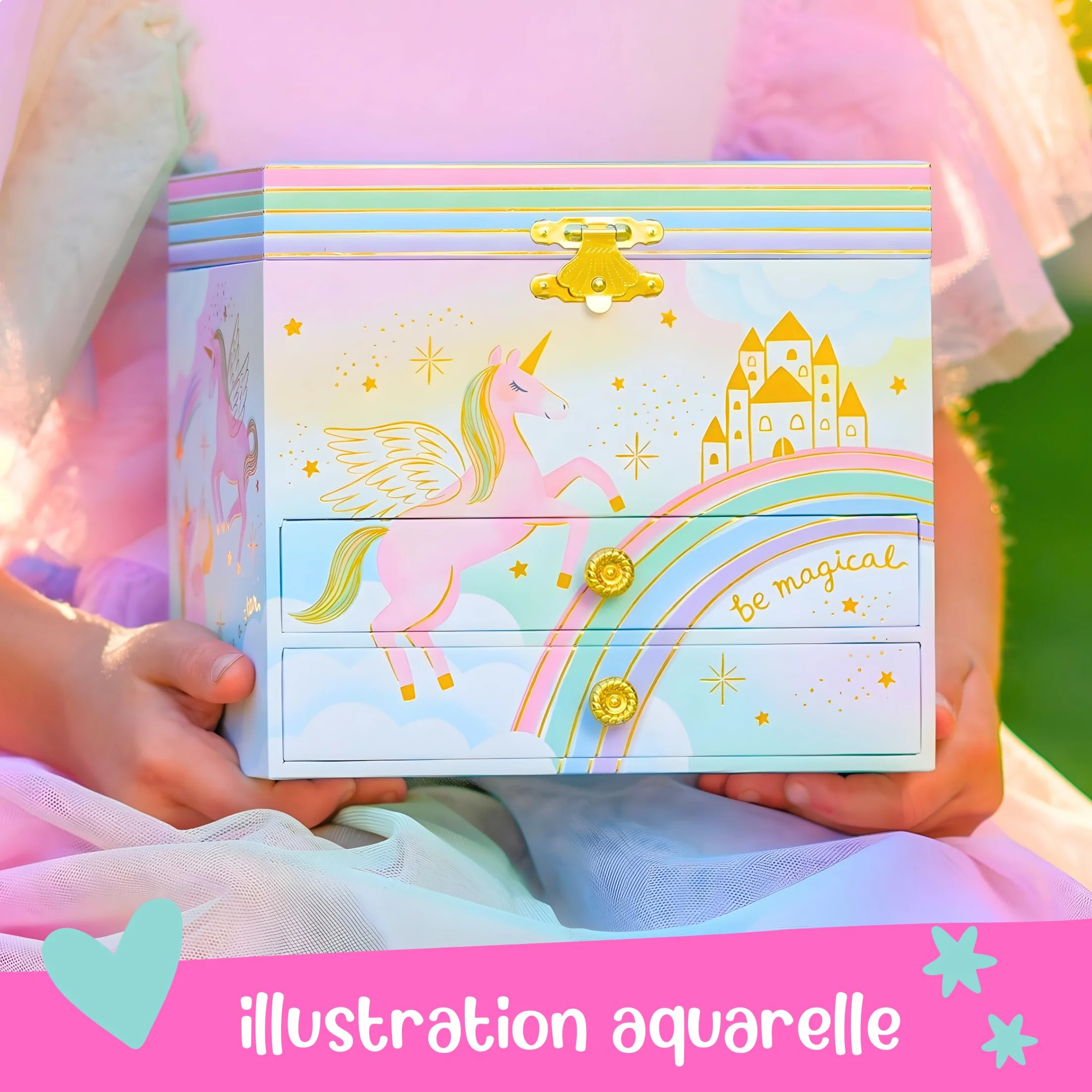 Giggle & Honey Boîte à Bijoux Musicale Licorne pour Filles 17,1 x 13,3 x 15,2 cm