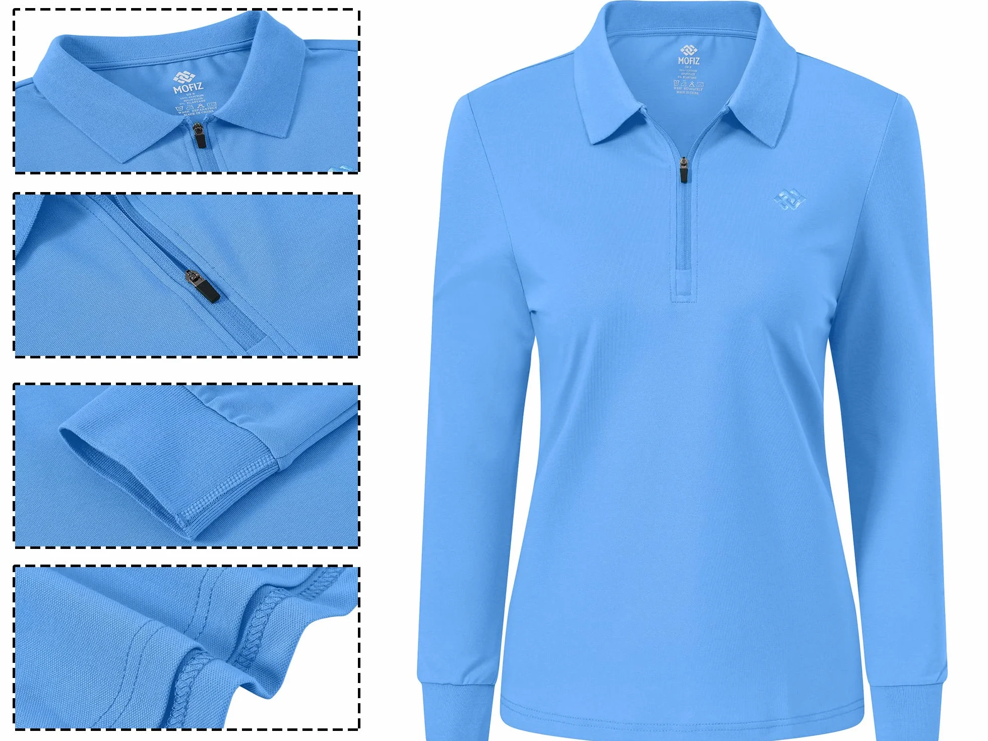 Polo Femme Manches Longues Coton Sport Golf Tops Zippé