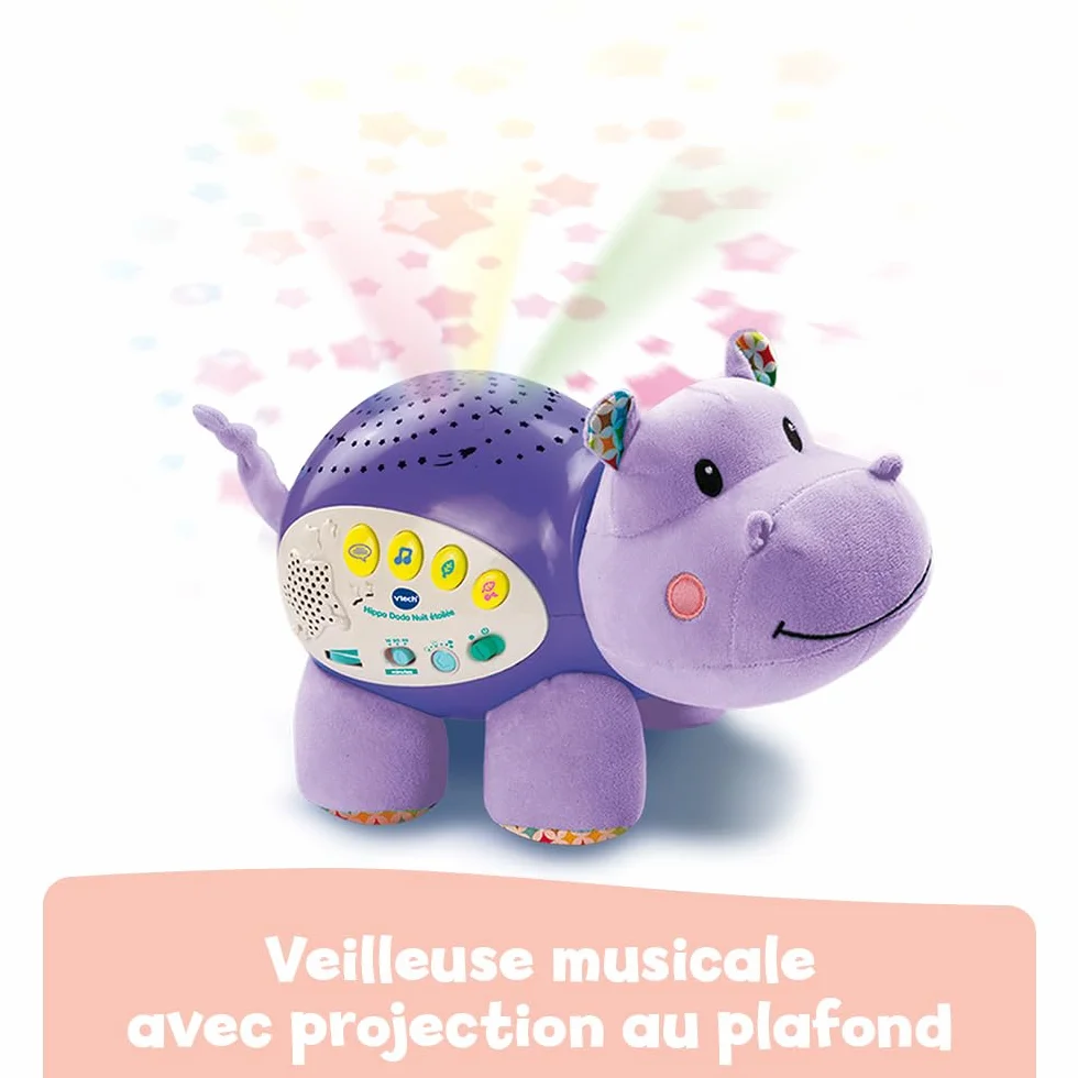VTech Hippo Dodo Nuit Étoilée Veilleuse Bébé Musicale Projection Lumineuse au Plafond Cadeau de Naissance