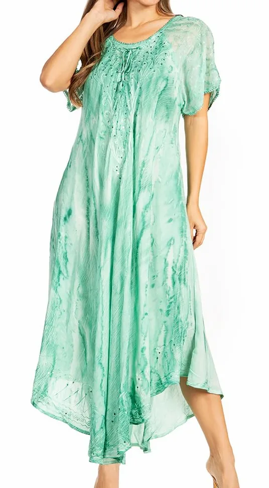 Sakkas Myani Two Tone brodé Sheer Manches Caftan Robe Longue | Couvrir