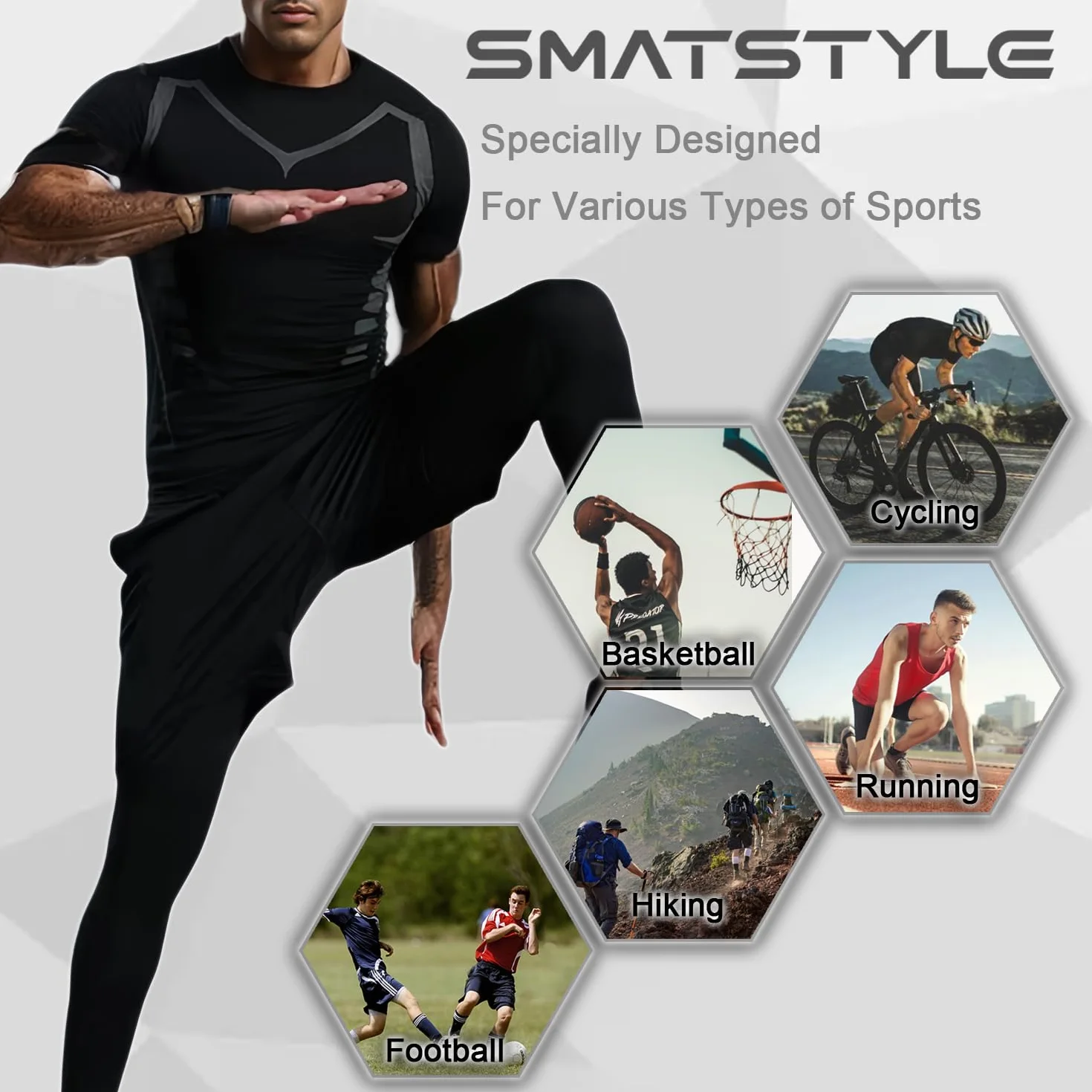 Hommes Compression T-Shirt de Sport Manches Courtes Running Séchage Rapide Respirant