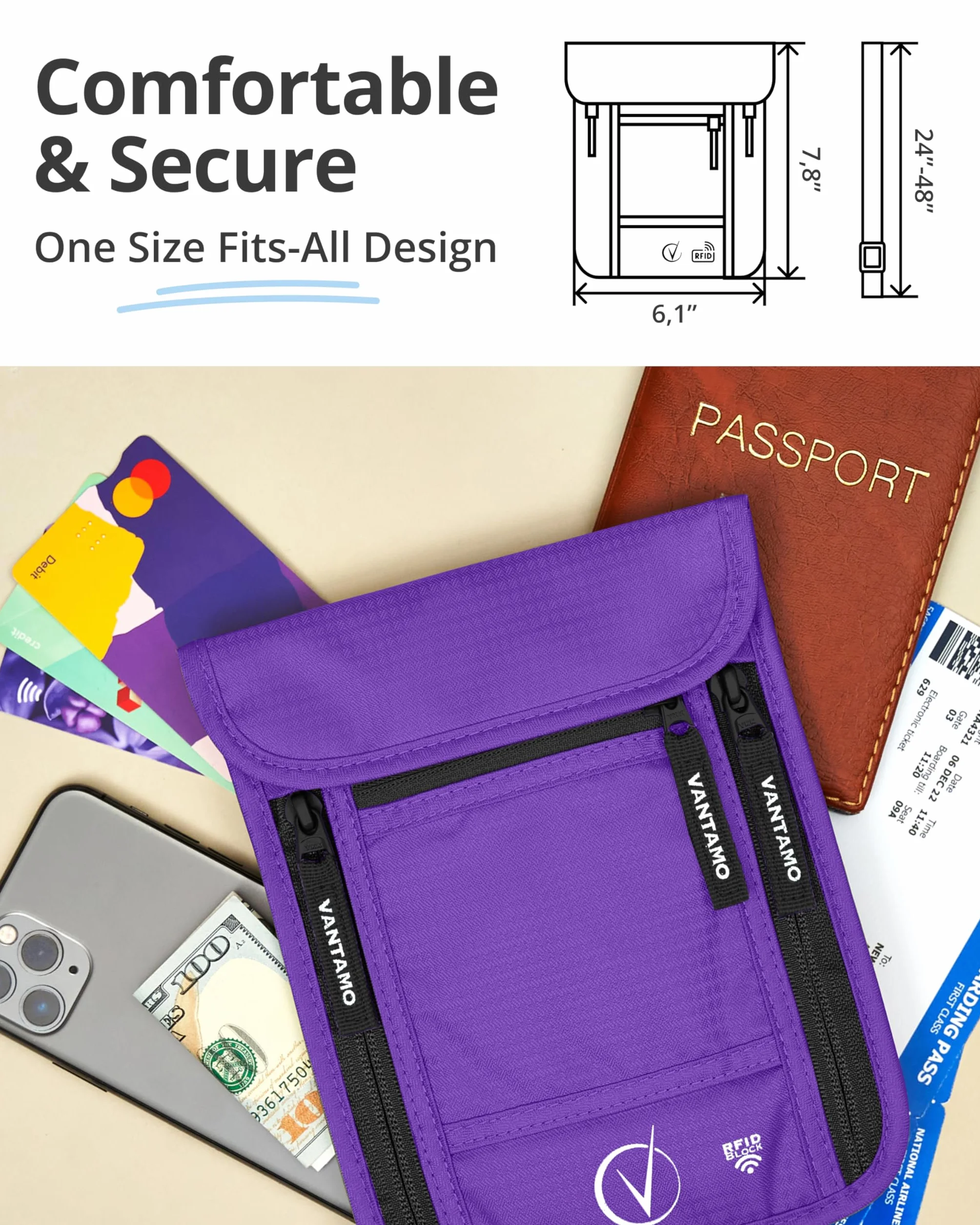 Porte-passeport de voyage de luxe avec protection RFID pour hommes et femmes, violet/noir