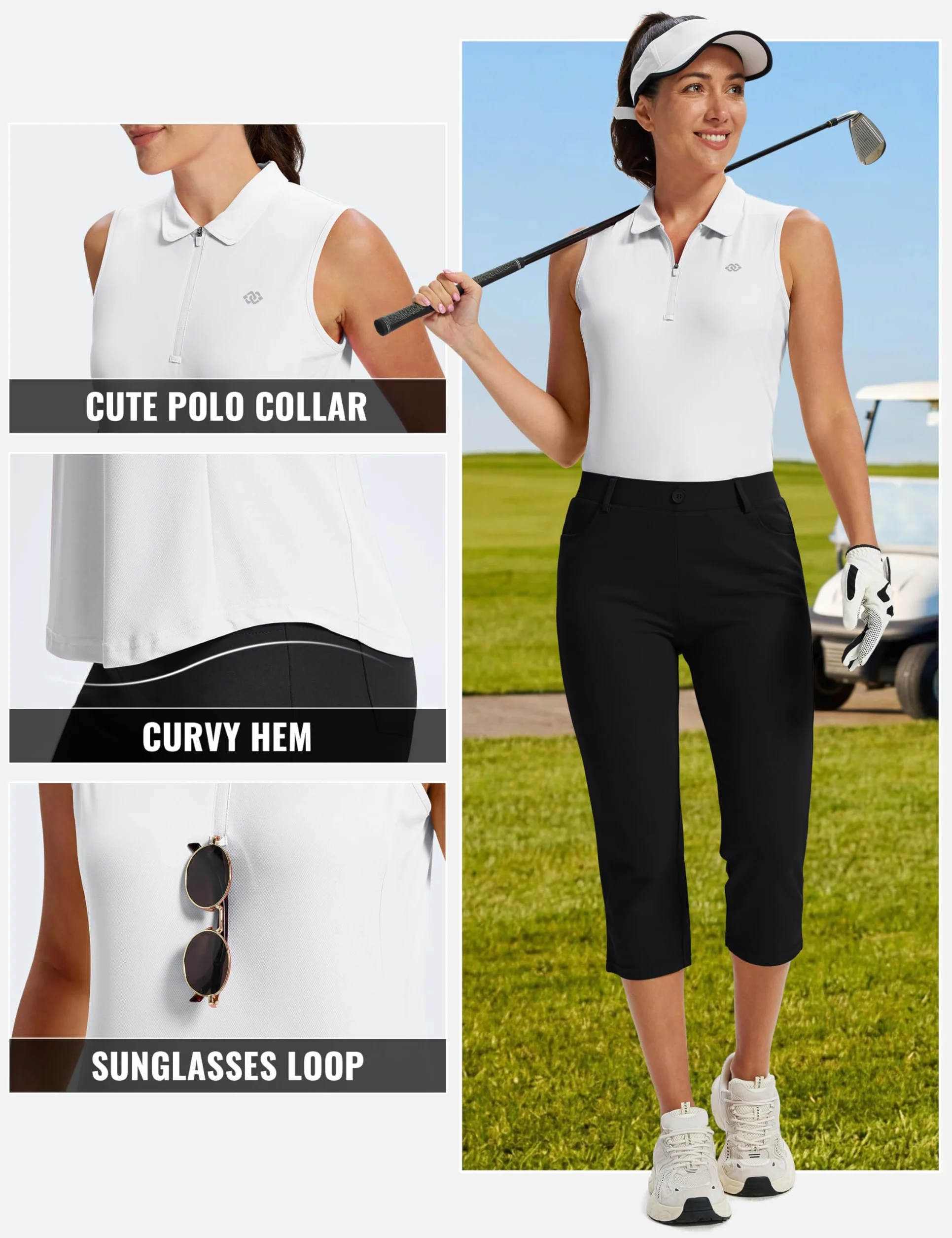 MoFiz Débardeur Sport Femme sans Manches Respirant Golf Tennis Tops 1/4 Zipper