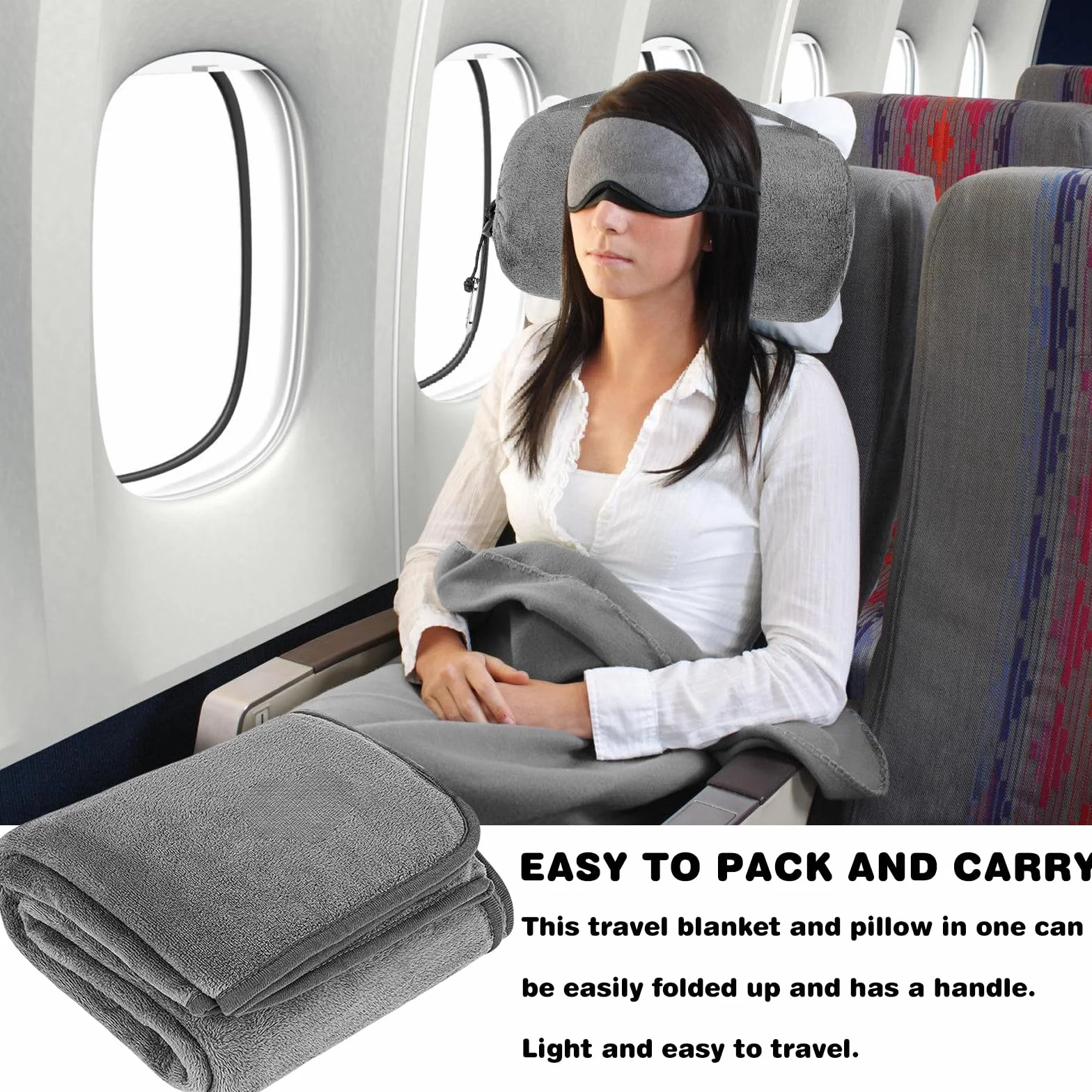 Couverture De Voyage 2En1 Ultra Légère Compacte avec Oreiller pour Hommes Femmes (Gris)