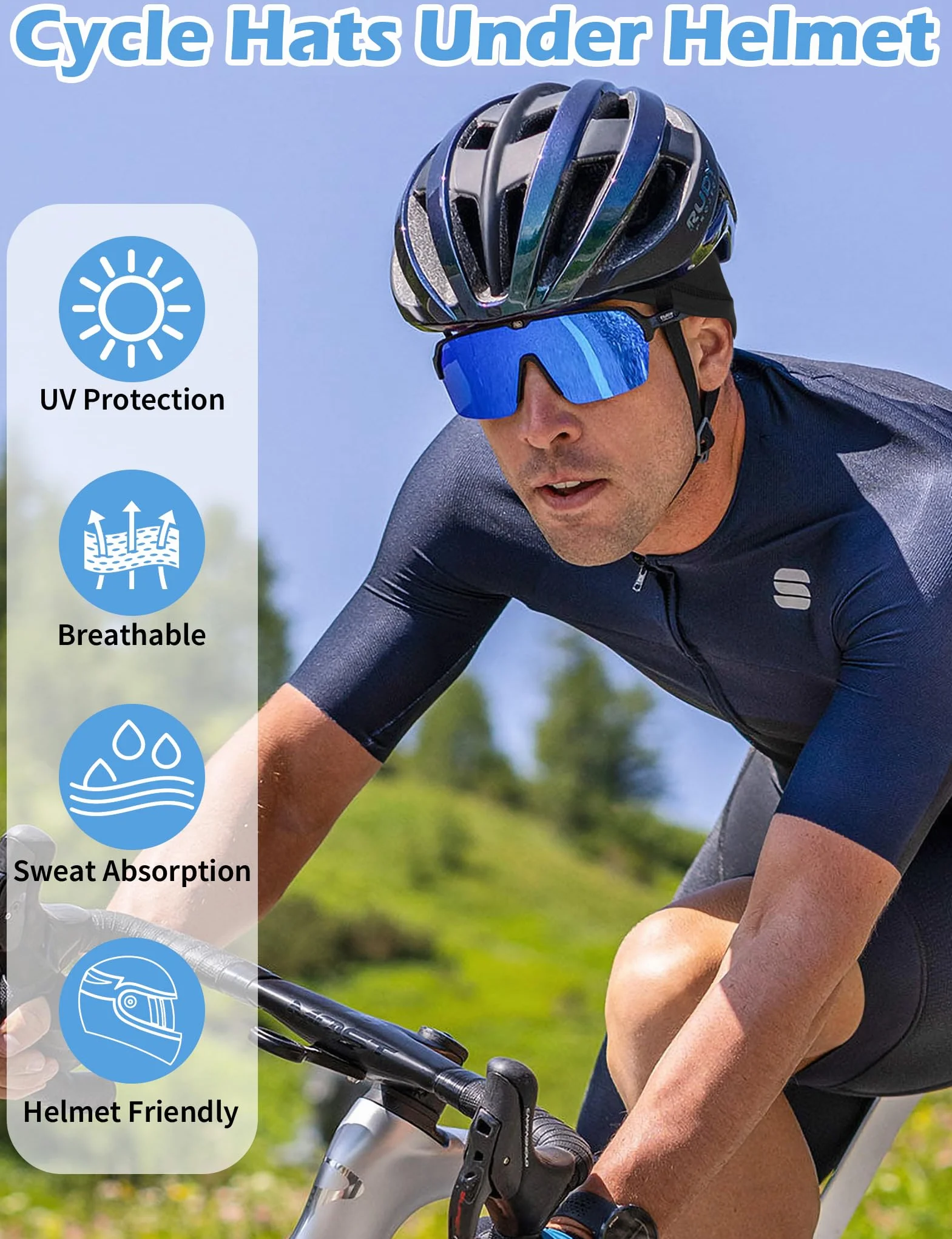 MELLIEX 3 Pièces Bonnets de Cyclisme sous Casque, Bonnet de Sport Respirant en Soie Glacée Été