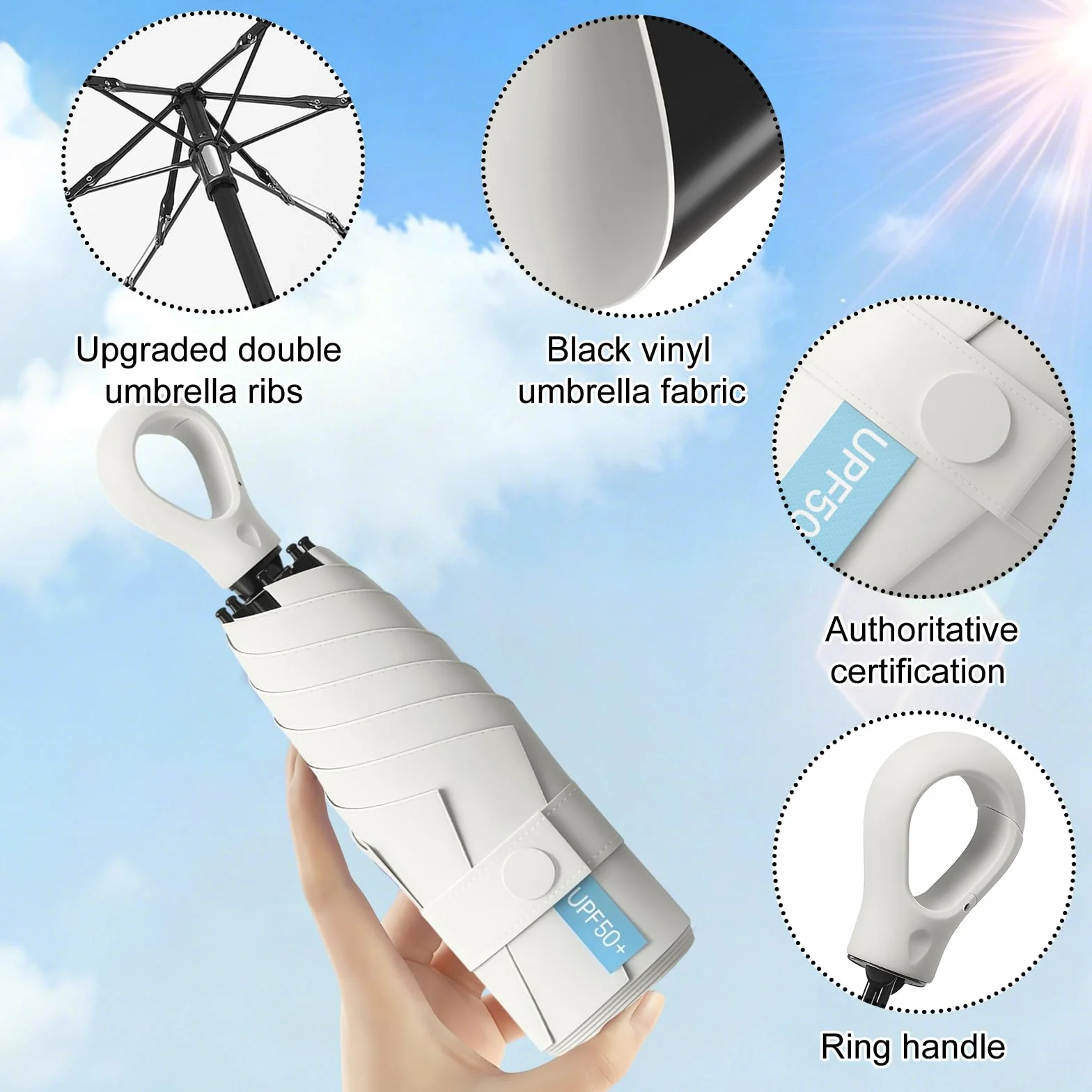 Parapluie Compact de Voyage 6 Nervures Coupe-Vent Ultra Léger Résistant