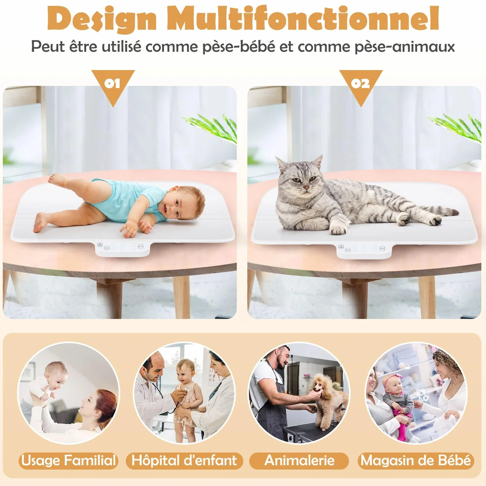 DREAMADE Pèse-bébé Numérique 30KG Balance Enfants Animal Multifonctionnel 4 Modes Affichage LED Précise 2g Fonction Maintien Échelle 60CM Bluetooth
