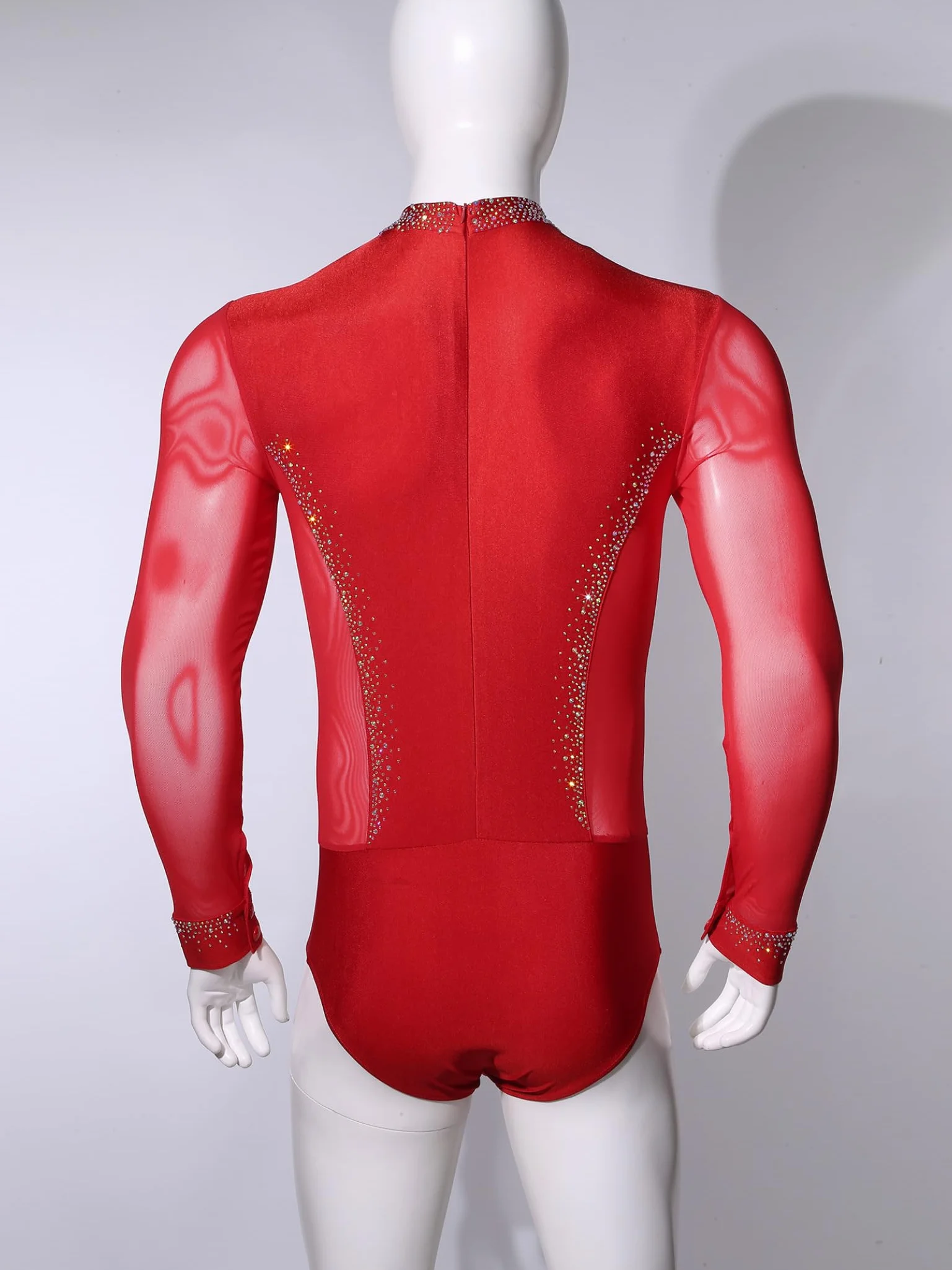 Justaucorps Patinage Artistique Manches Longues Strass Body Danse Latine Jazz Gymnastique Homme