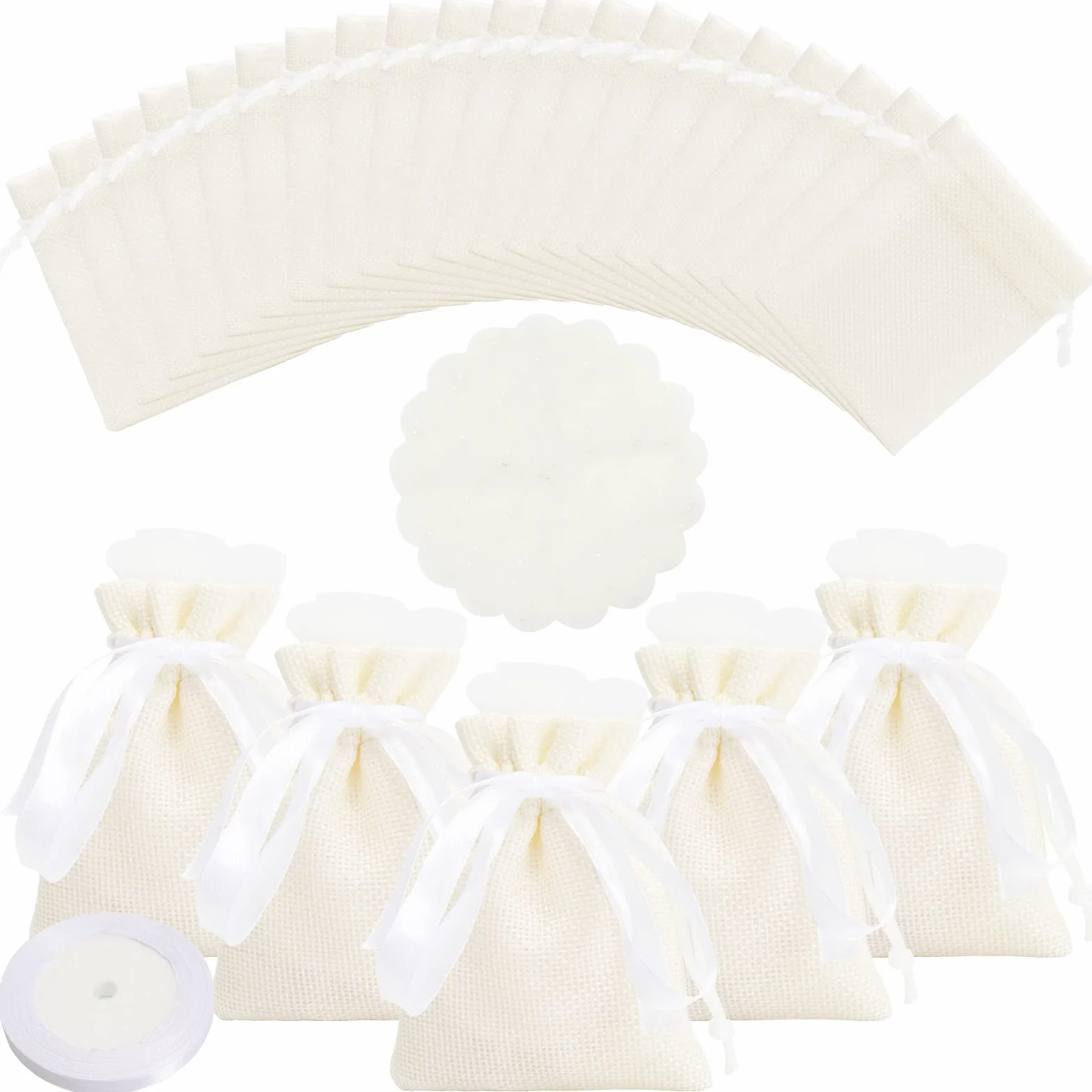 Sacs en Jute 30 Pcs Sachets avec Cordon Sac à Bijoux Organza Ruban Décoratif