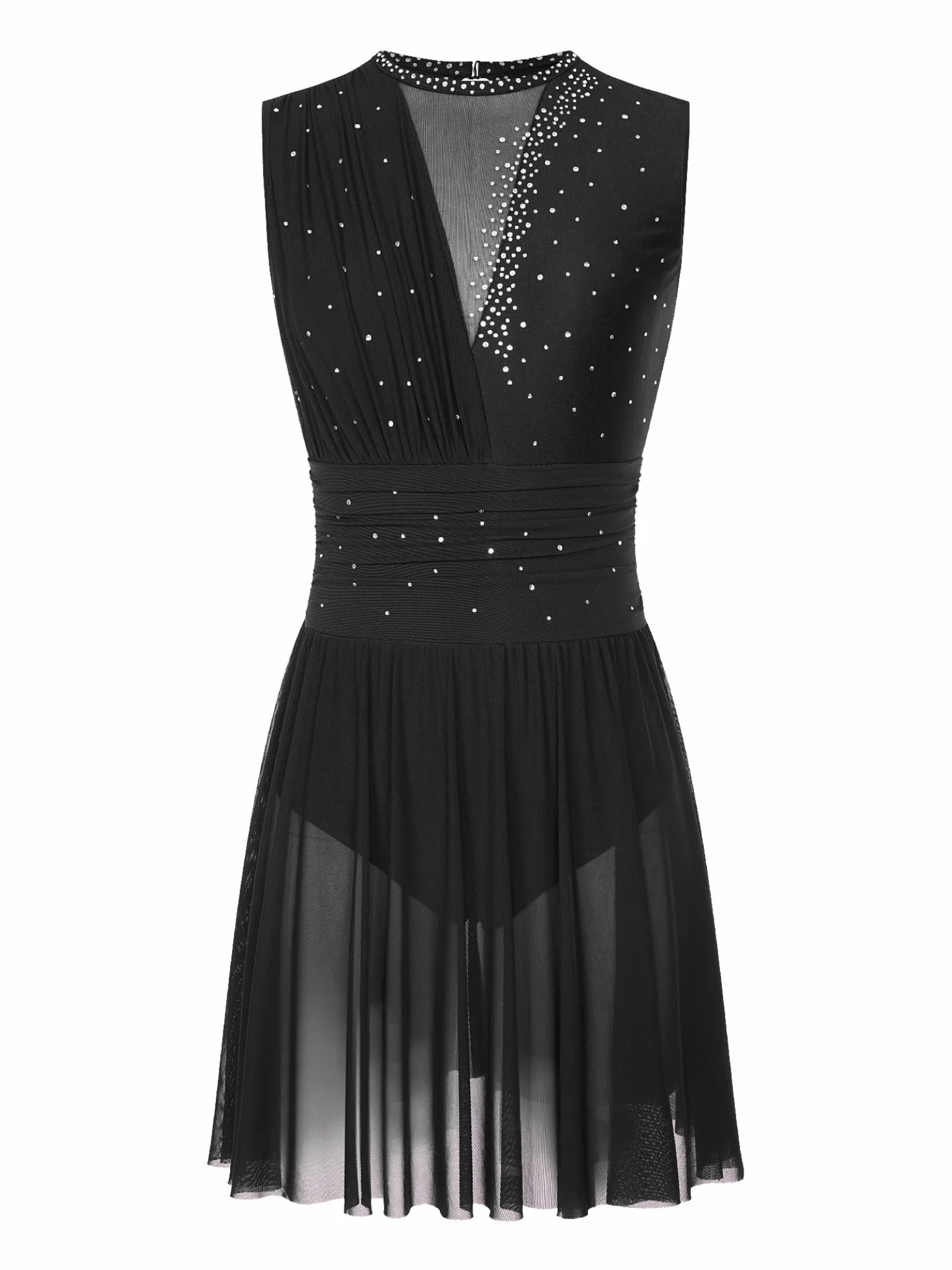 Femme Robe Patinage Artistique Strass Brillant Danse Classique Lyrique Latine Justaucorps Gymnastique Compétition Spectacle