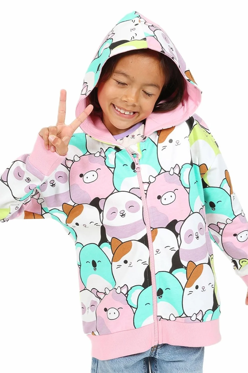 Squishmallows Sweat à capuche zippé en coton pour fille