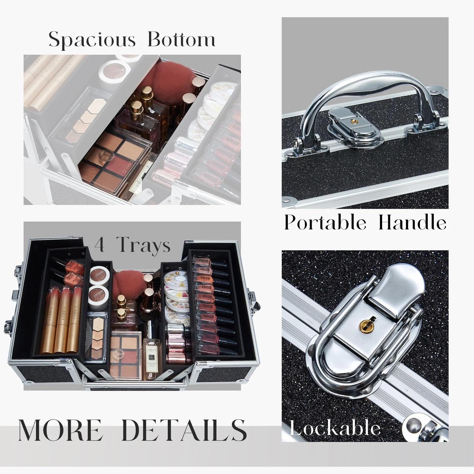 Malette Maquillage Vide Boite Rangement Verrouillable Vanity Noir