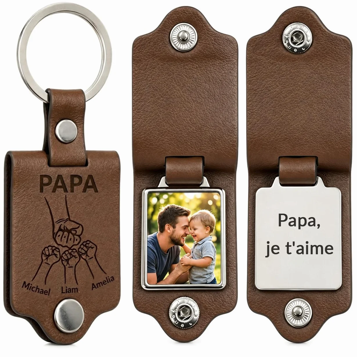 Porte-Clés Personnalisé avec Photo et Texte Gravé Double Face