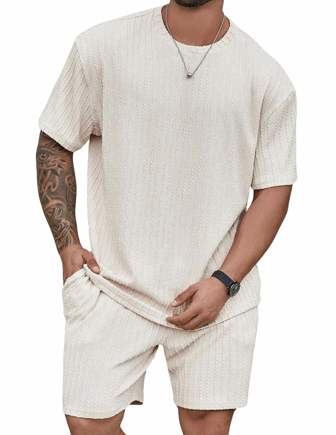Survêtement Homme Jogging 2 Pièces Tracksuit T-shirt Short Vacances Plage