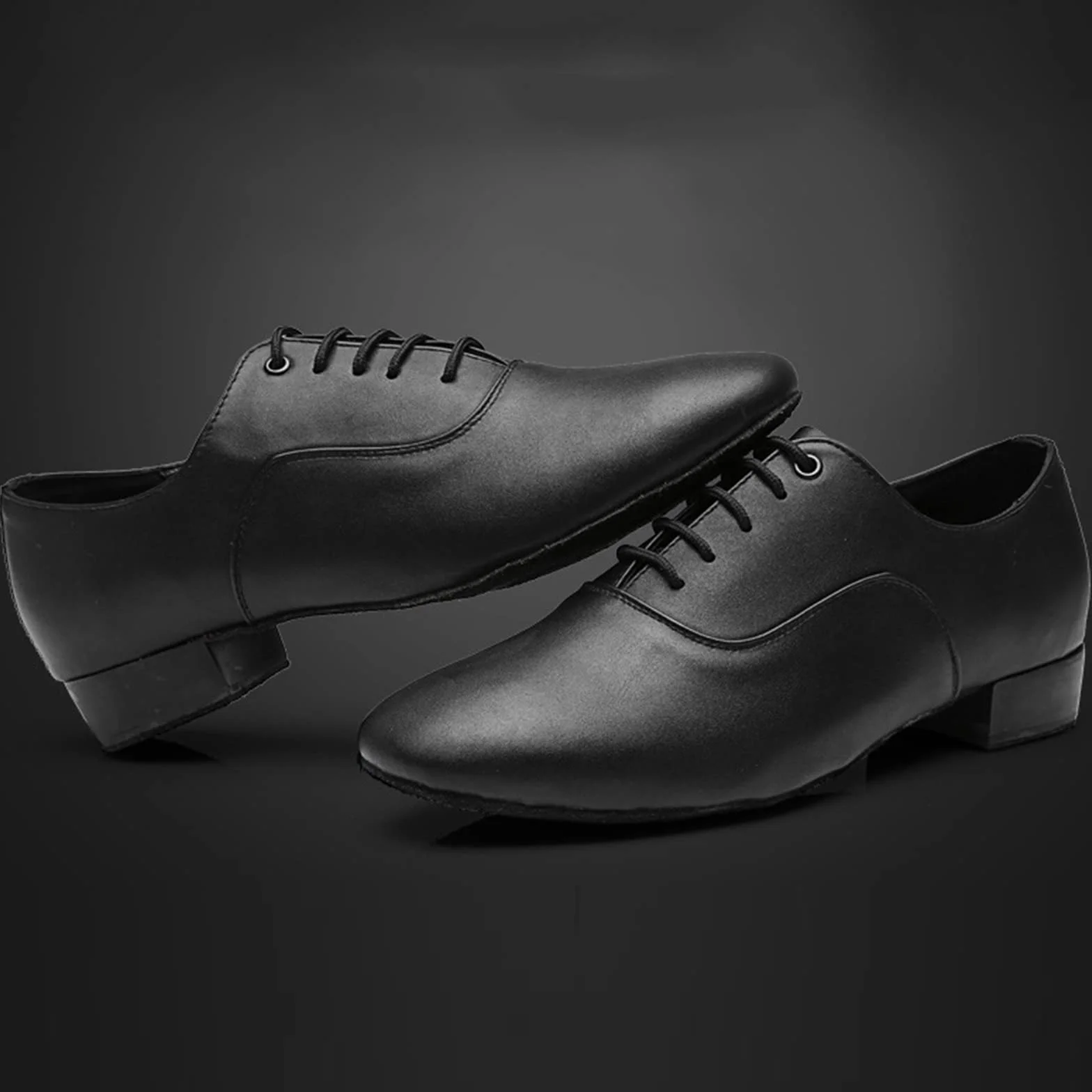 Chaussures Danse Hommes Cuir Oxford Latines Fond Souple Lacets Talon Bas