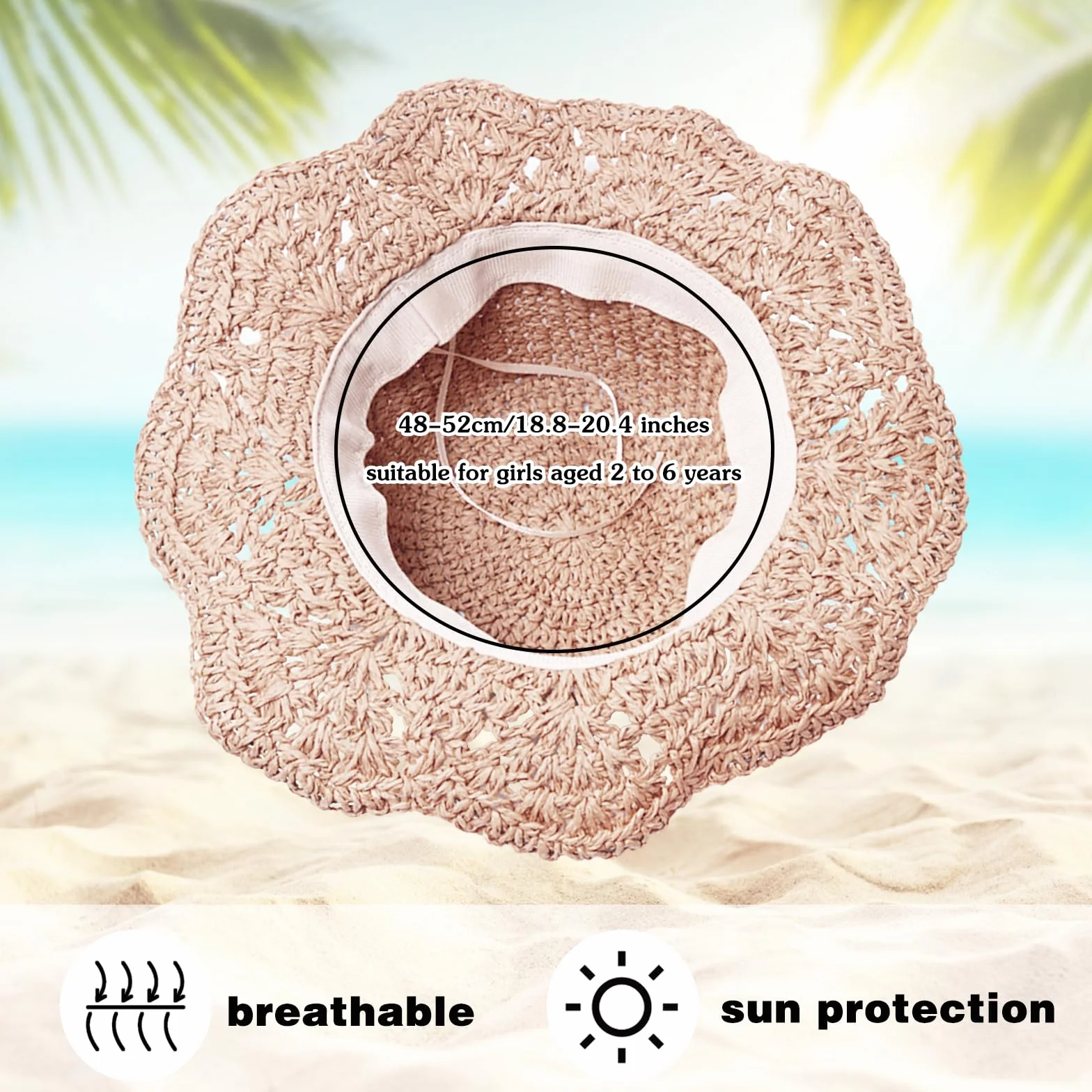 Chapeau Paille Fille Soleil Protection Solaire Pliable Noeud 2-6 Ans
