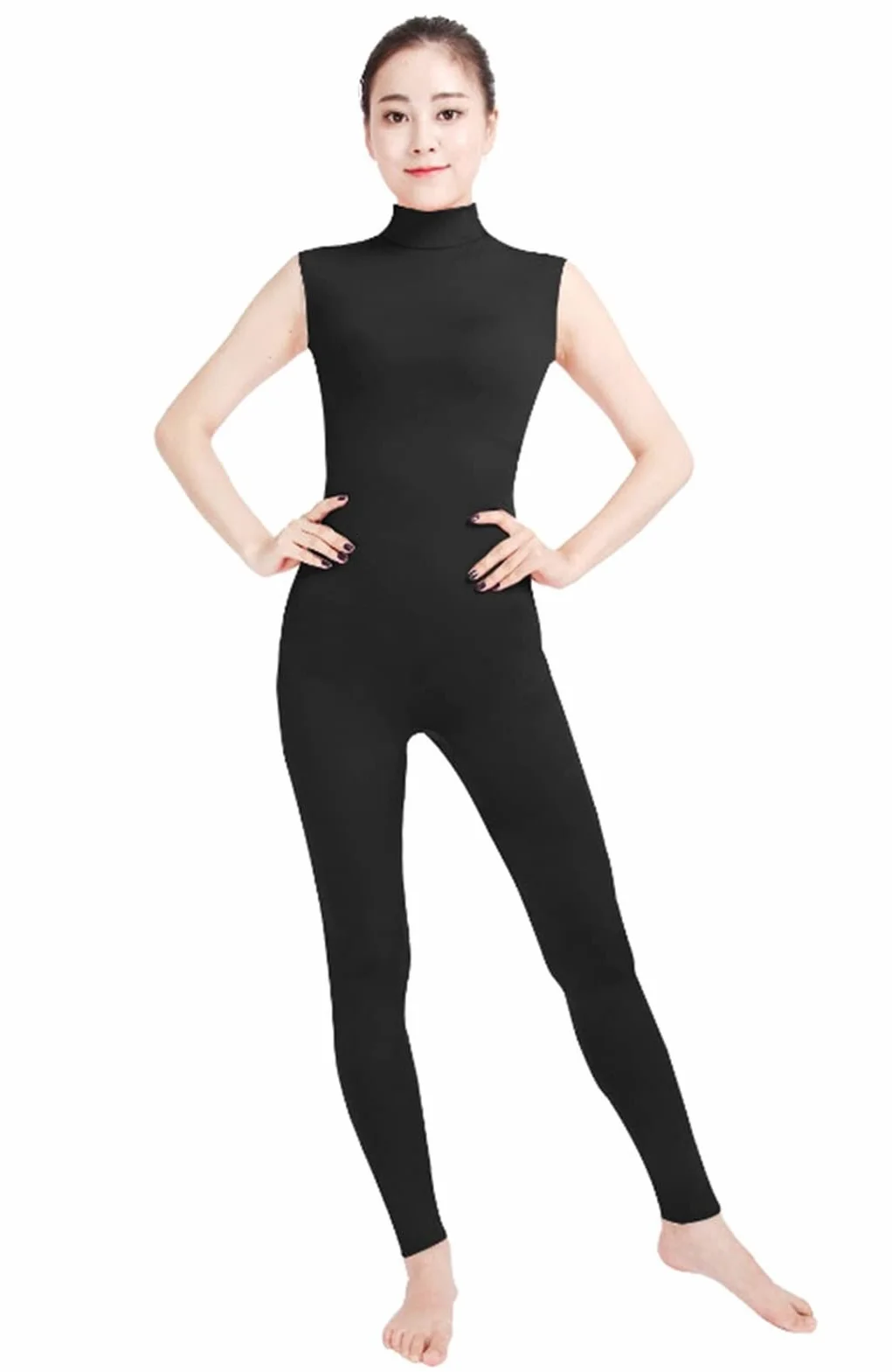 Lifup Costume de danse unisexe combinaison élastique col roulé sans manches