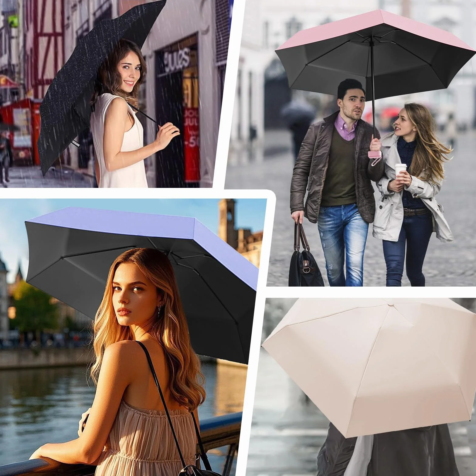 Parapluie Pliant Mini Anti UV, Ombrelle de Poche Solide avec Boîte