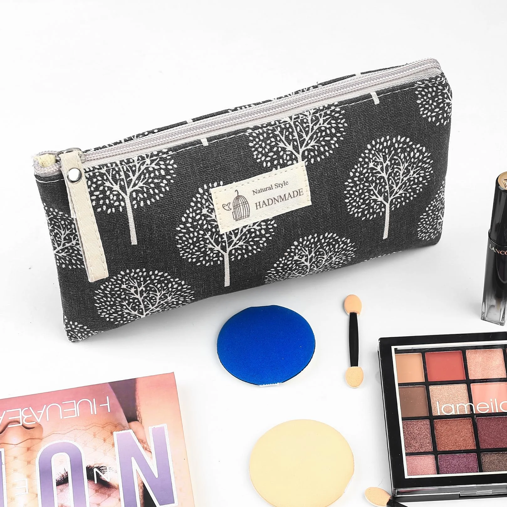 Pochette Cosmétique en Toile 4 Pièces, Sac de Toilette de Voyage avec Fermeture Éclair