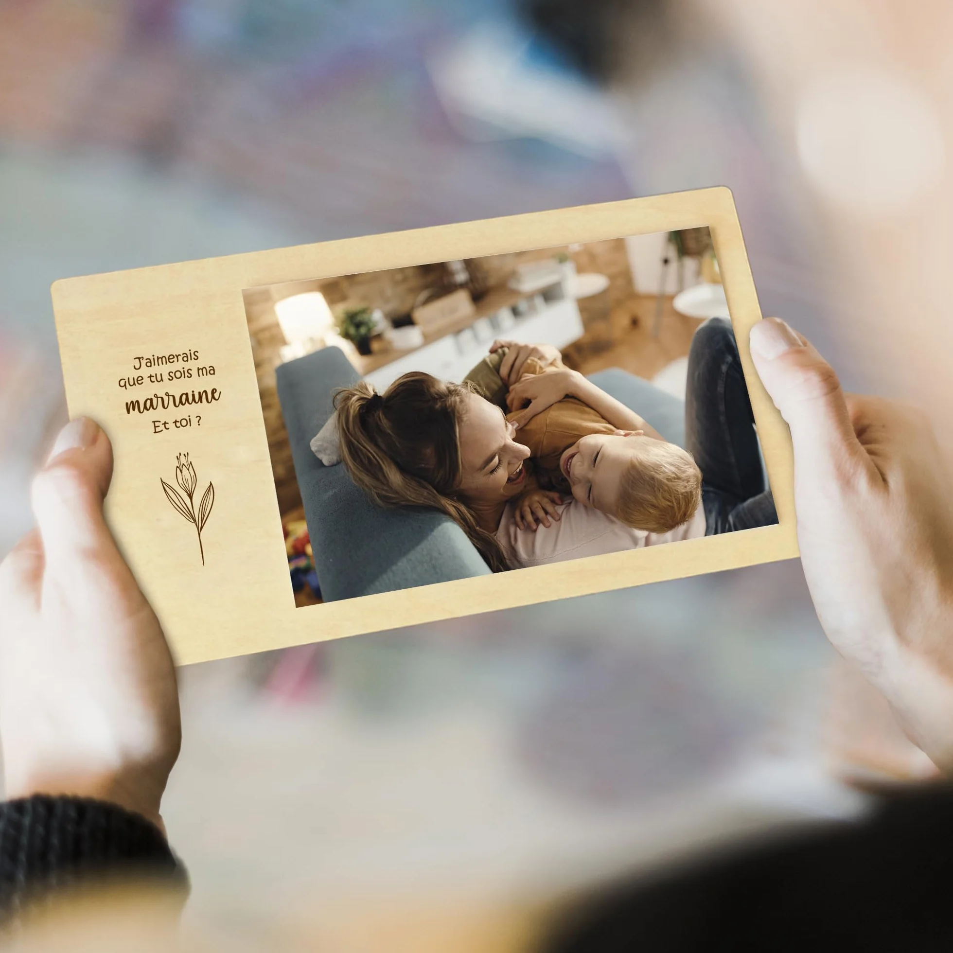 Nagu Cadre Photo en Bois 10x15 cm – Cadeau Personnalisé Baptême – Support de Table