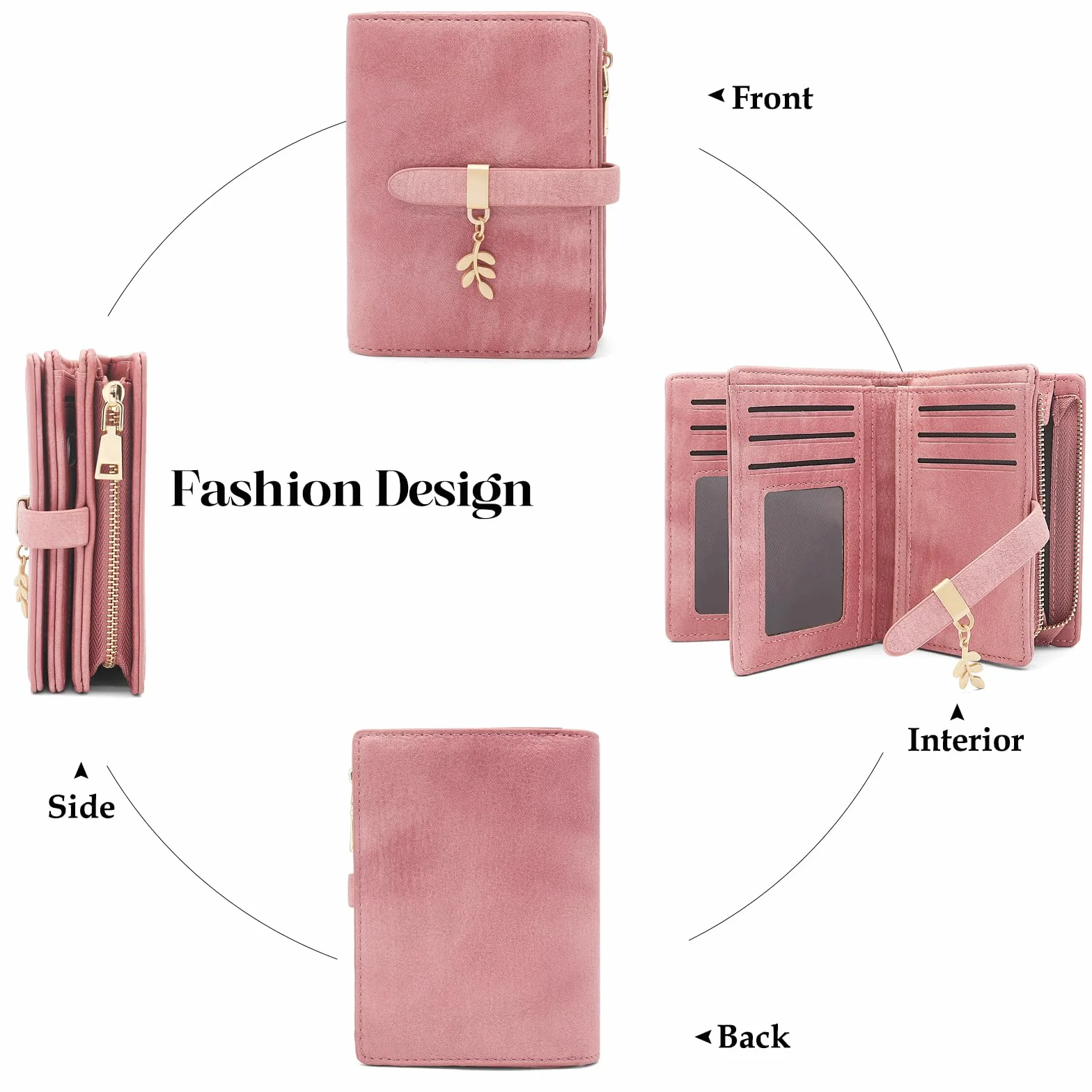 HNOOM Portefeuille Femme Cuir PU Vintage Blocage RFID Porte Carte 19 Emplacements Poche Monnaie Rose