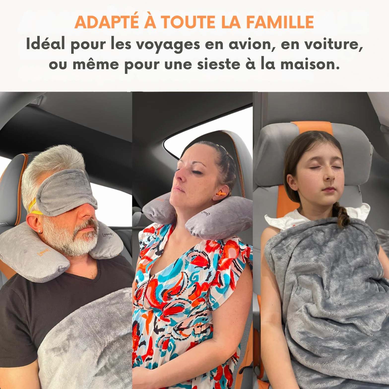 Kit de Voyage 4-en-1 Pliable Compact Couverture Polaire Coussin Gonflable Bouchons d’Oreilles Masque de Sommeil Pochette