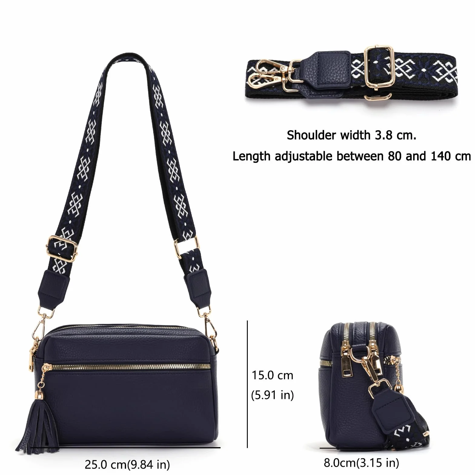 Sac à main femme bandoulière 4 compartiments cuir PU noir LANXINGLUO