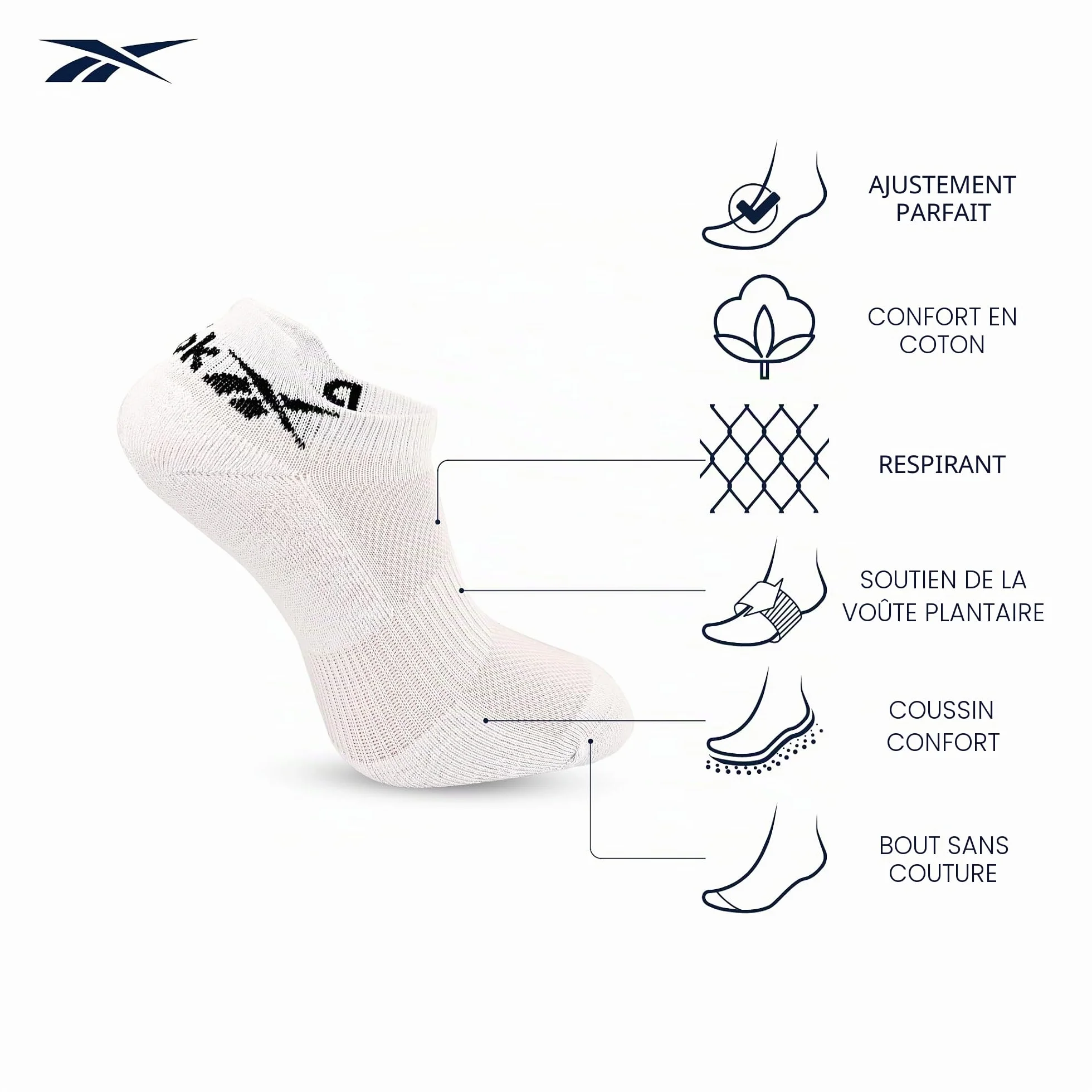 Reebok R0356p SOCKS Mixte lot de 3