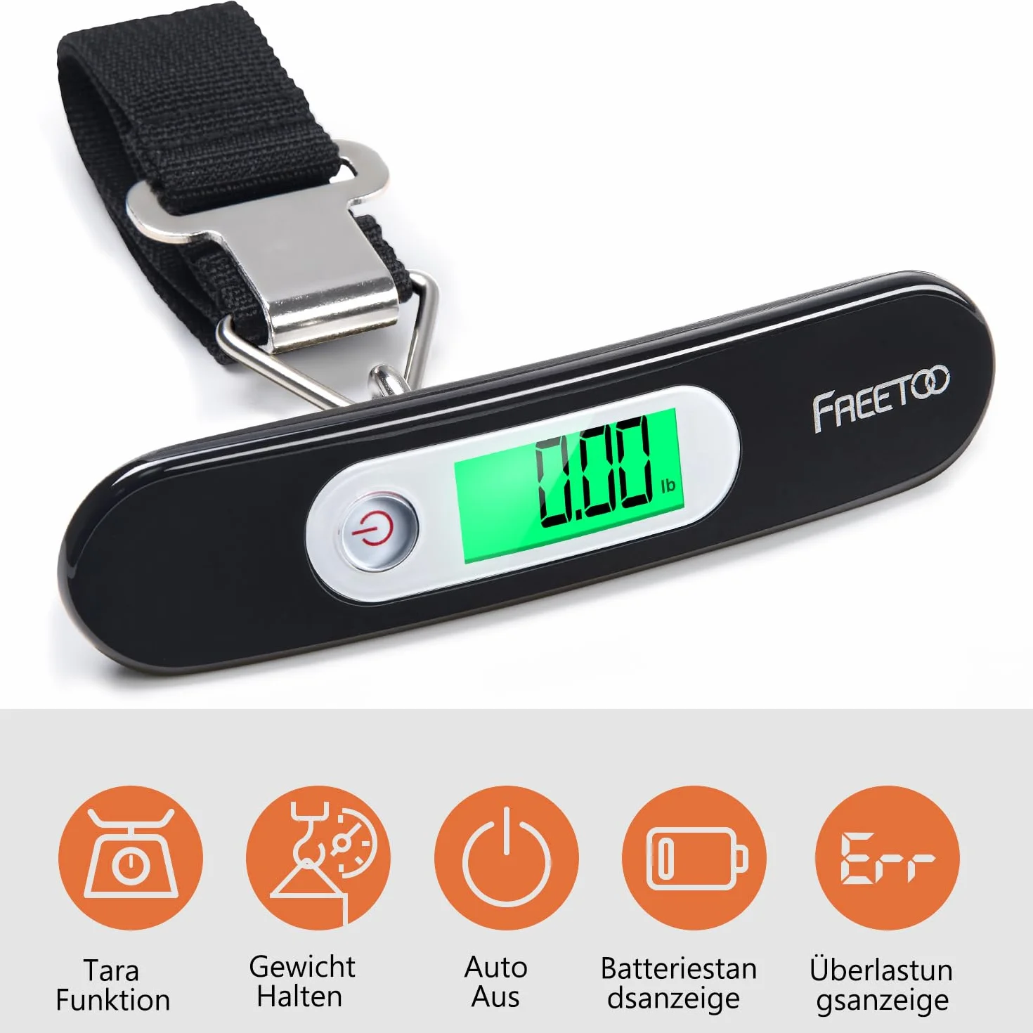 FREETOO Portable Electronic Luggage Scale 50kg/110lb Digital Baggage Scale with Tare Function for Travel Shopping Post Office Home Outdoor