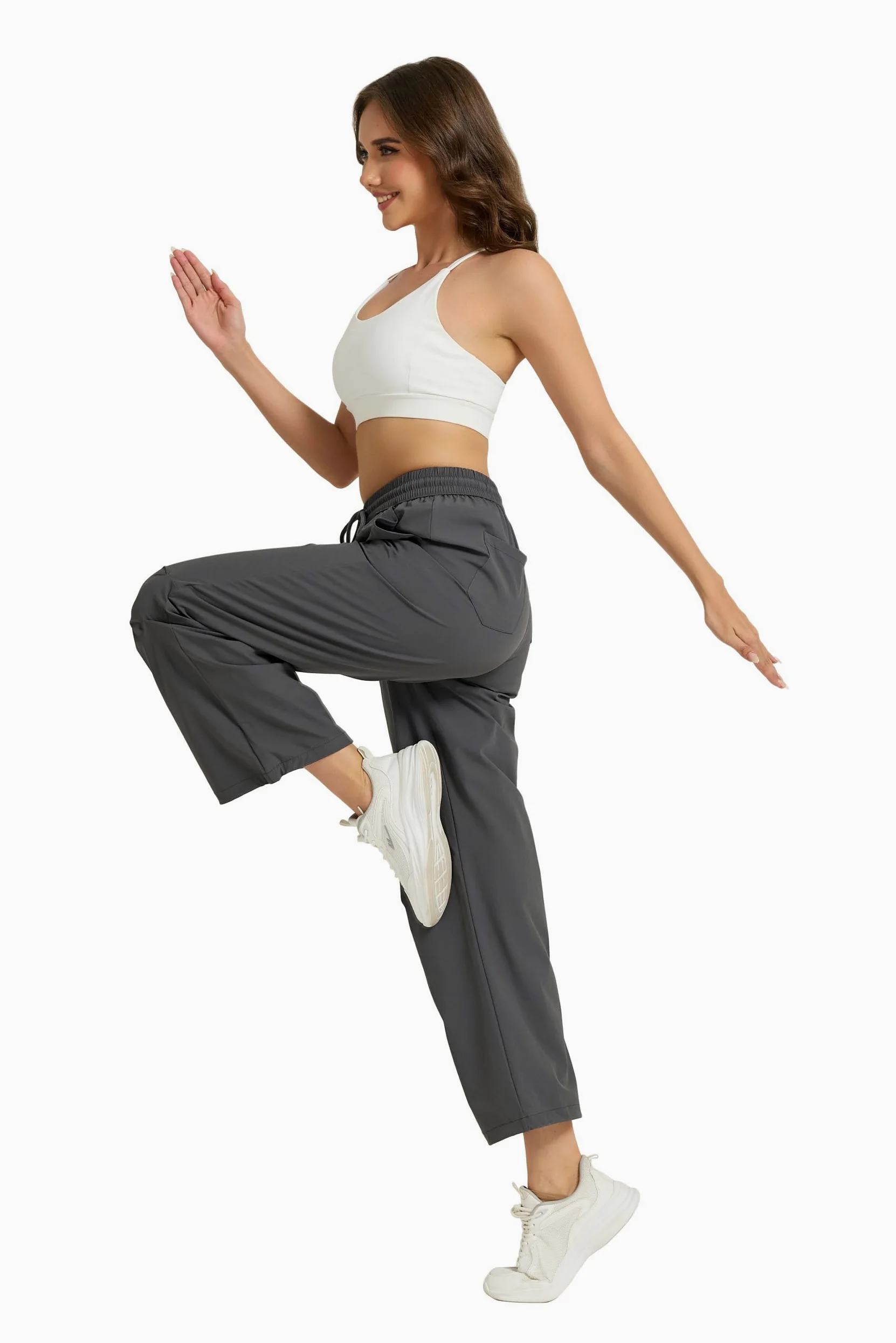 adorence Jogging Femme Large,4 Poches,Pantalon Sport | Taille Elastique avec Cordon, Chevilles Reglables, Pantalon Large, 90% Nylon 10% Elasthanne, Respirant