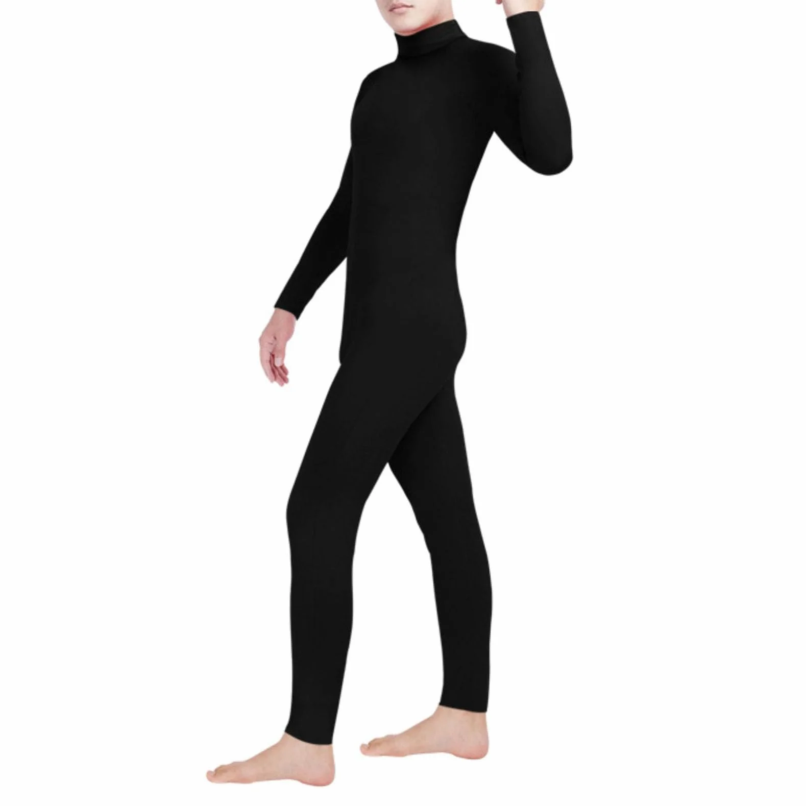 Combinaison intégrale Zentai en élasthanne pour homme à col roulé manches longues sans pieds
