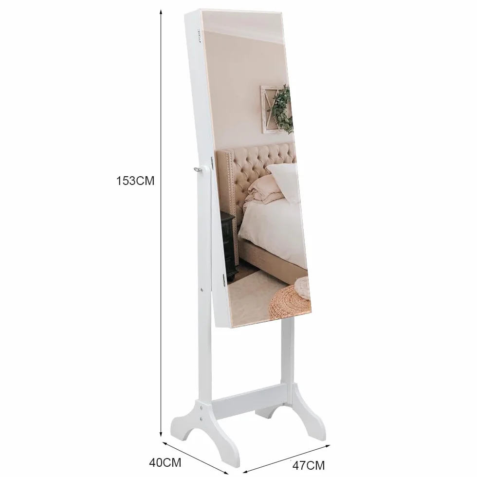 Alightup Armoire à Bijoux avec Miroir Pleine Longueur et Tiroirs, Verrouillable, Blanc